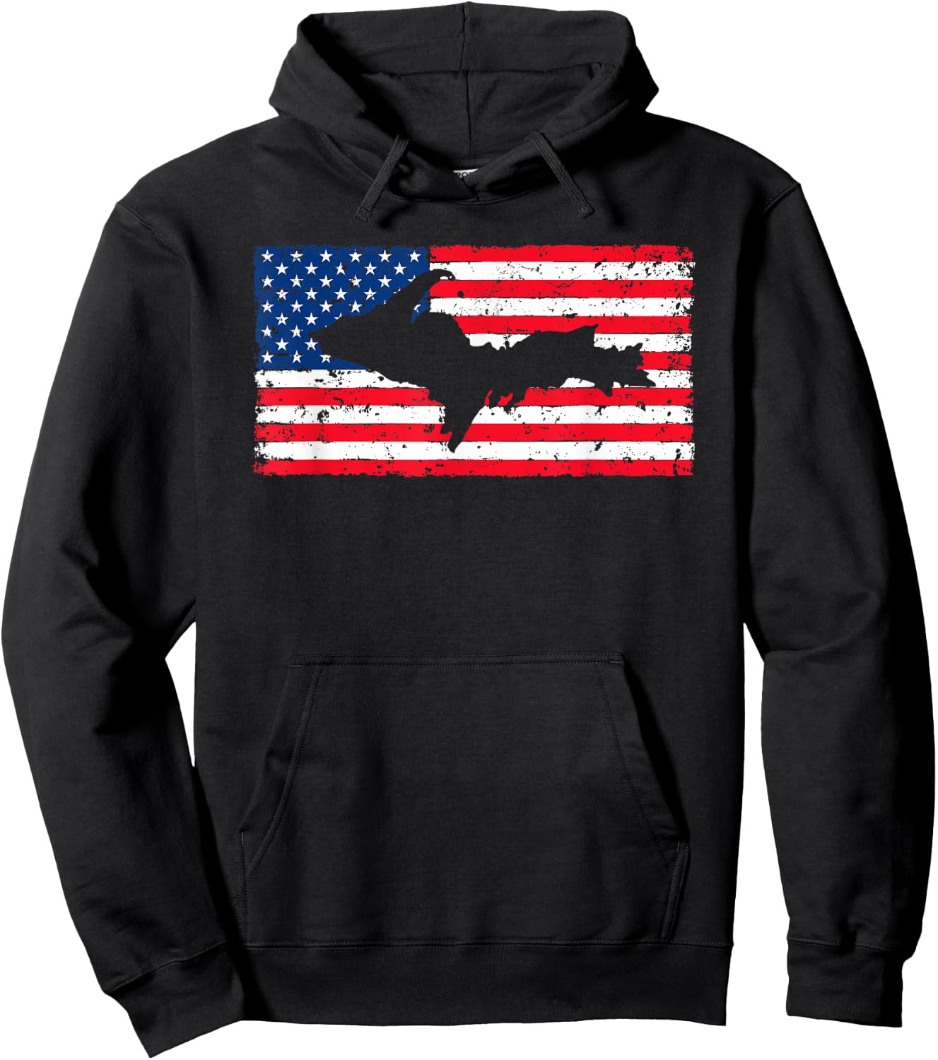 Yooper Patriotic Upper Peninsula Michigan American Flag USA Hoodie - Hoodie | Black