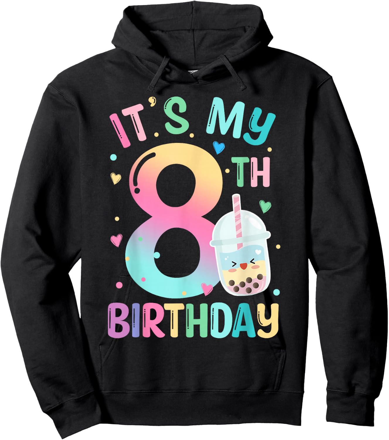 It's My 8th Birthday Bubble Boba Tea Party 8 Year Old Girl Hoodie - Hoodie | Black