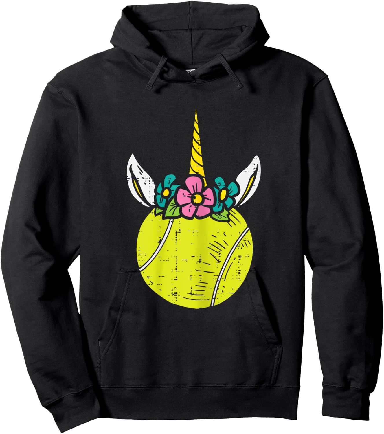 Unicorn Head Tennis Ball Cute Player Coach Women Girls Kids Hoodie - Hoodie | Black