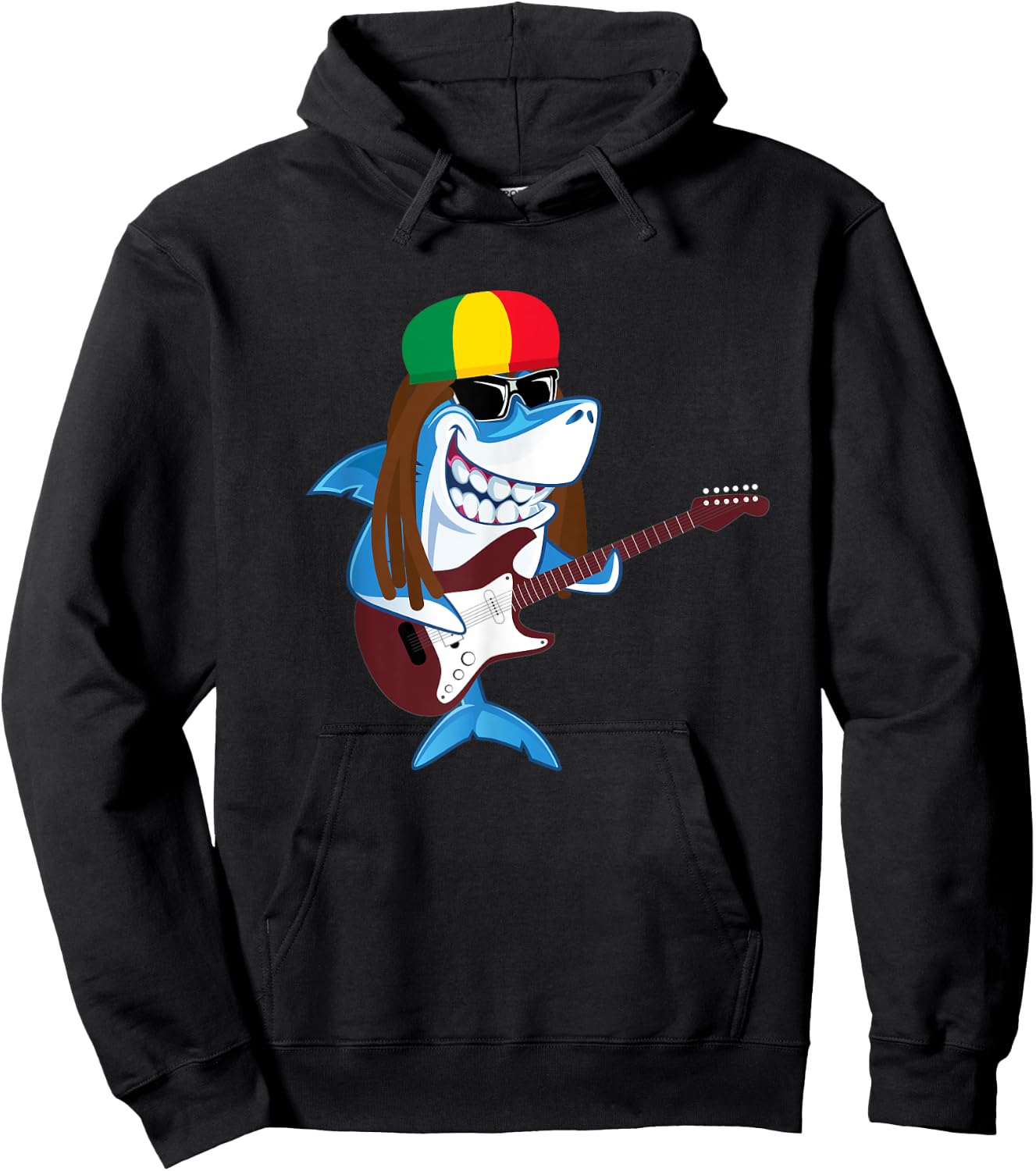 Rastafarian Shark Cut Reggae Jamaican Shark Hoodie - Hoodie | Black