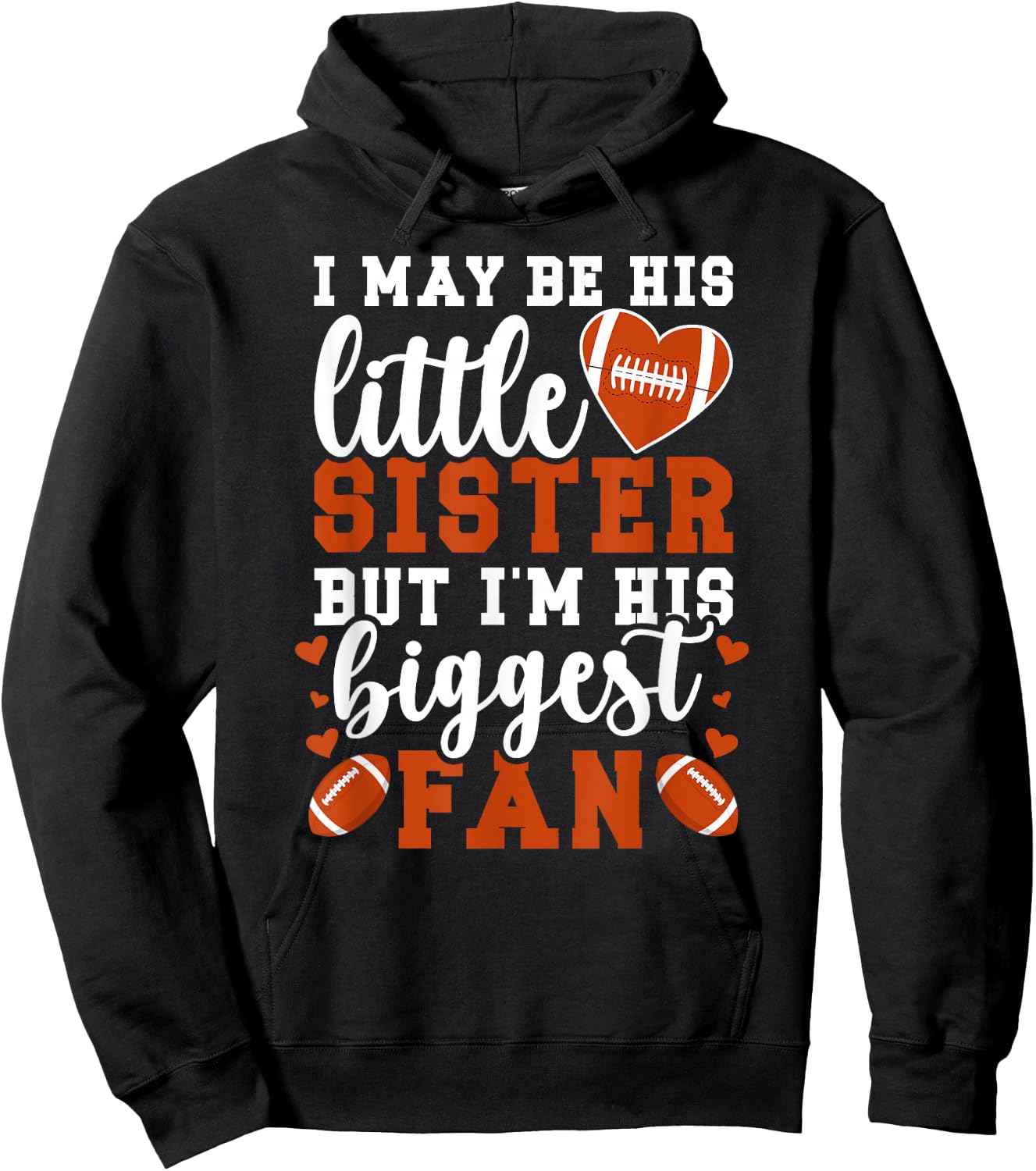 Little Sister Football Sister Of A Football Player Hoodie - Hoodie | Black