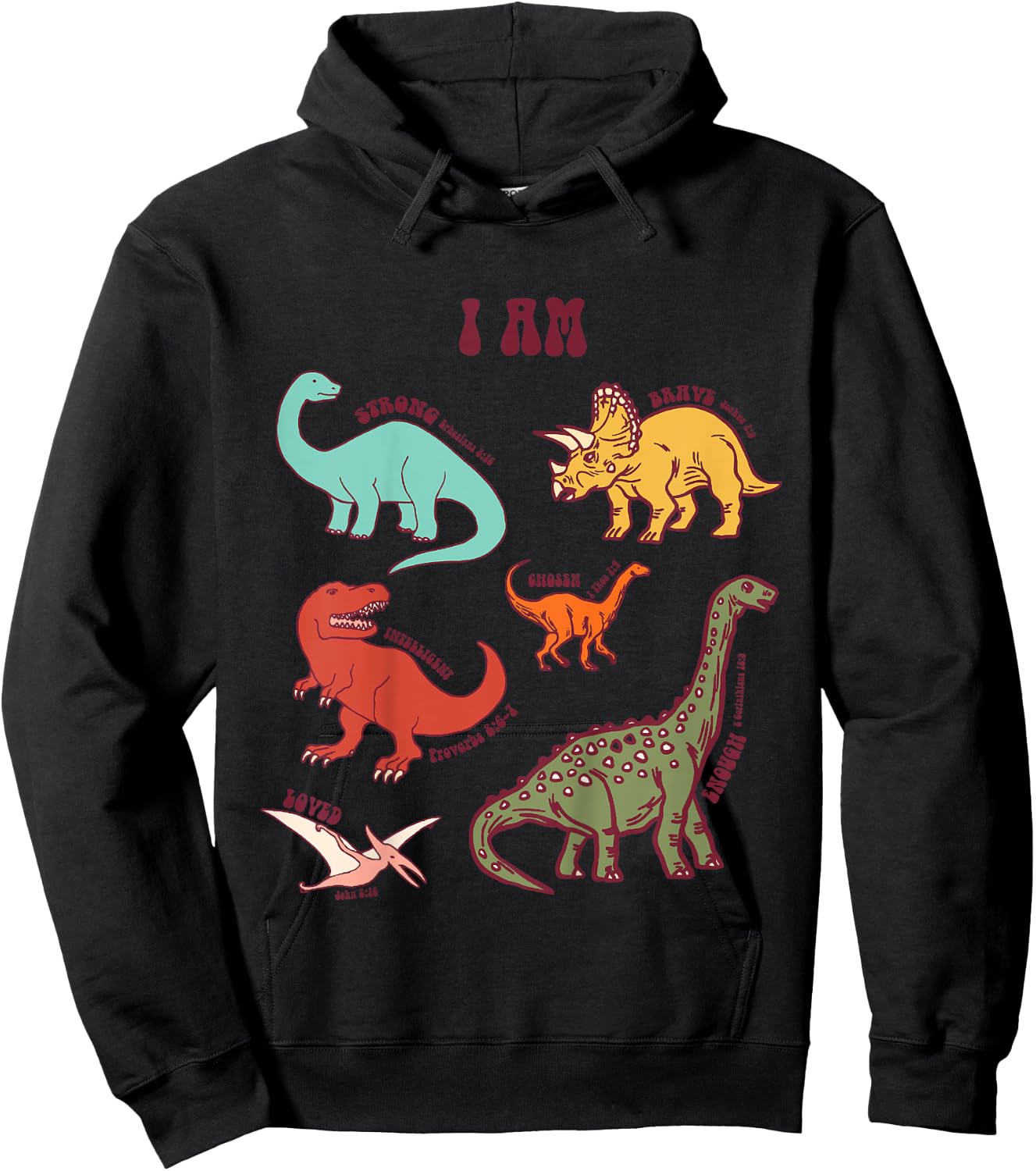 I’m Strong Brave Loved Dinosaur Affirmation Dino Christian Hoodie - Hoodie | Black