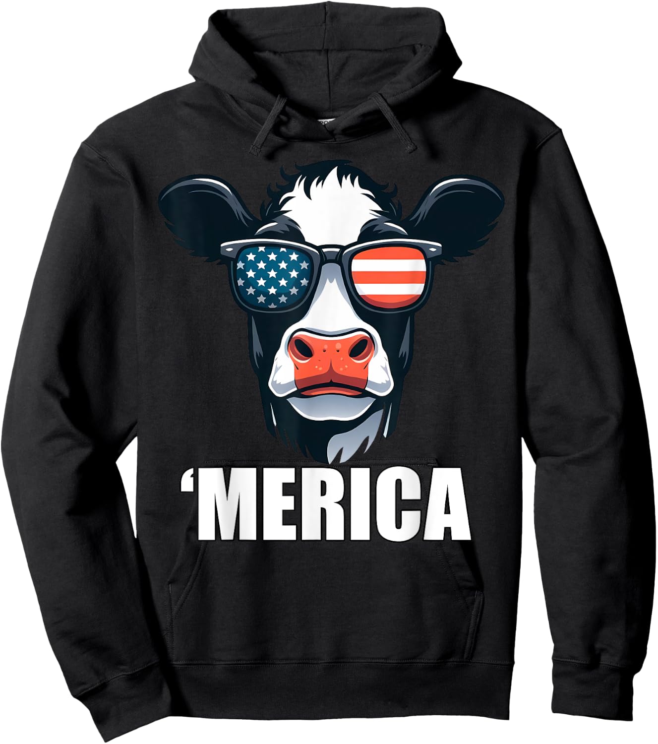 Merica Dairy Cow Funny American Patriotic USA 4th of July Kids Men Hoodie - Hoodie | Black