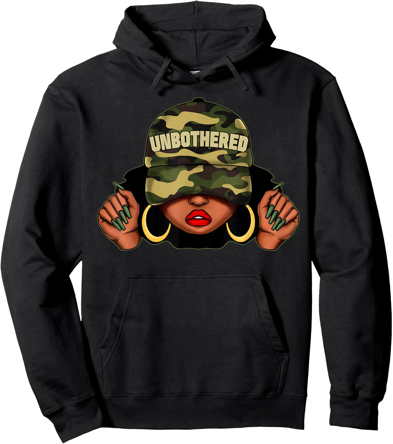 Unbothered Black Girl with Cap Camo Afro Woman Black Queen Hoodie - Hoodie | Black