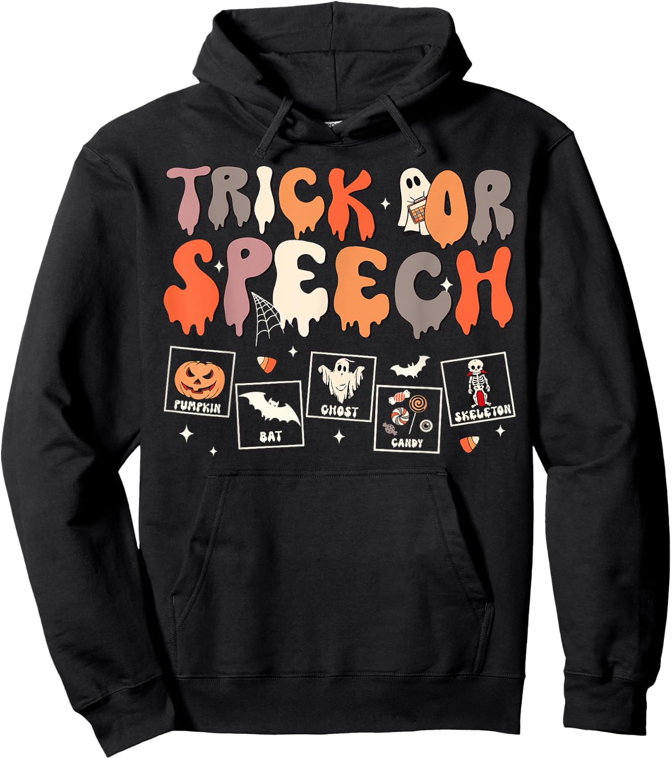 Retro Trick Or Speech SLP Speech Therapy Halloween Costume Hoodie - Hoodie | Black