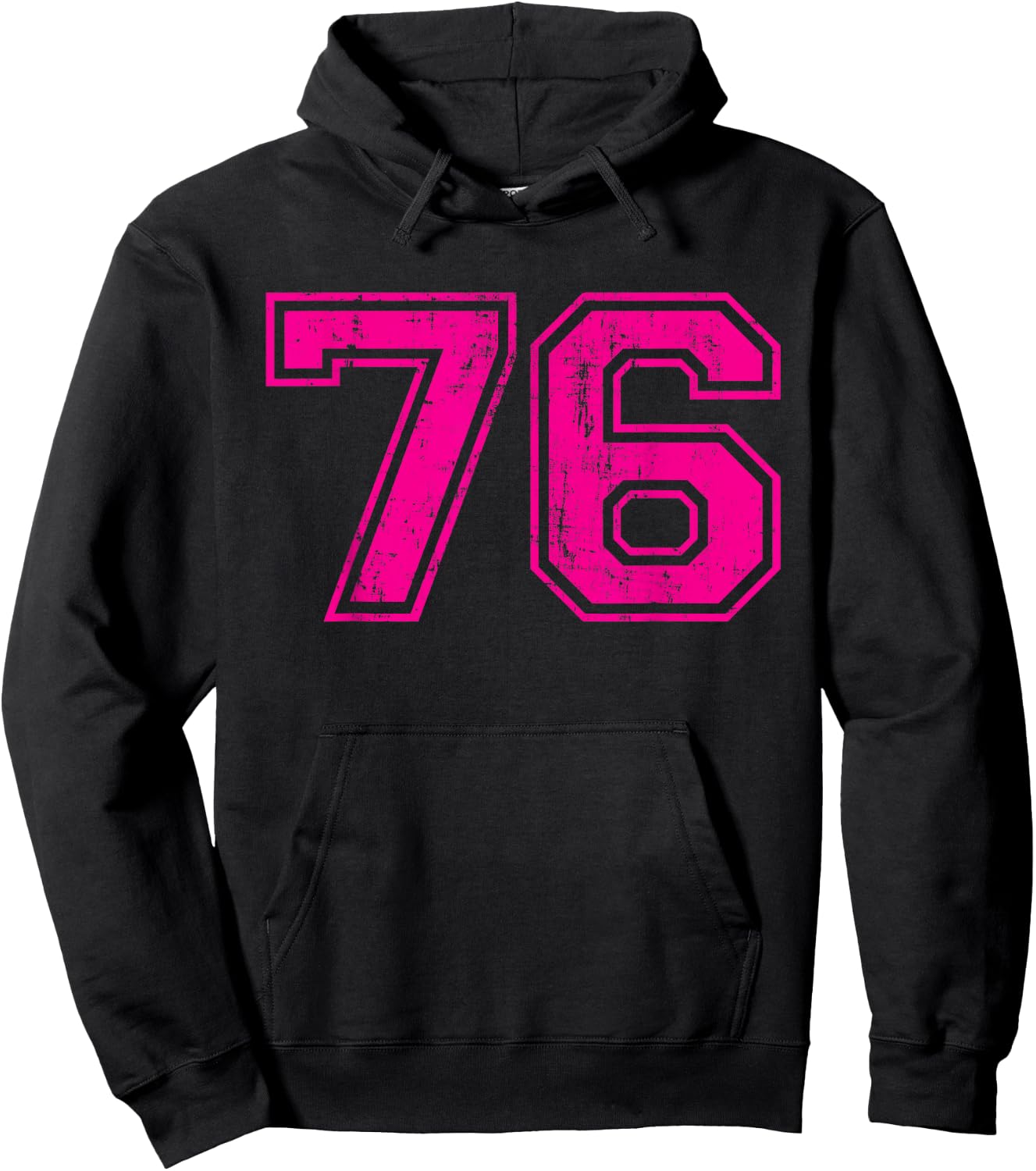 Number 76 Varsity Distressed Vintage Sport Team Player's Hoodie - Hoodie | Black