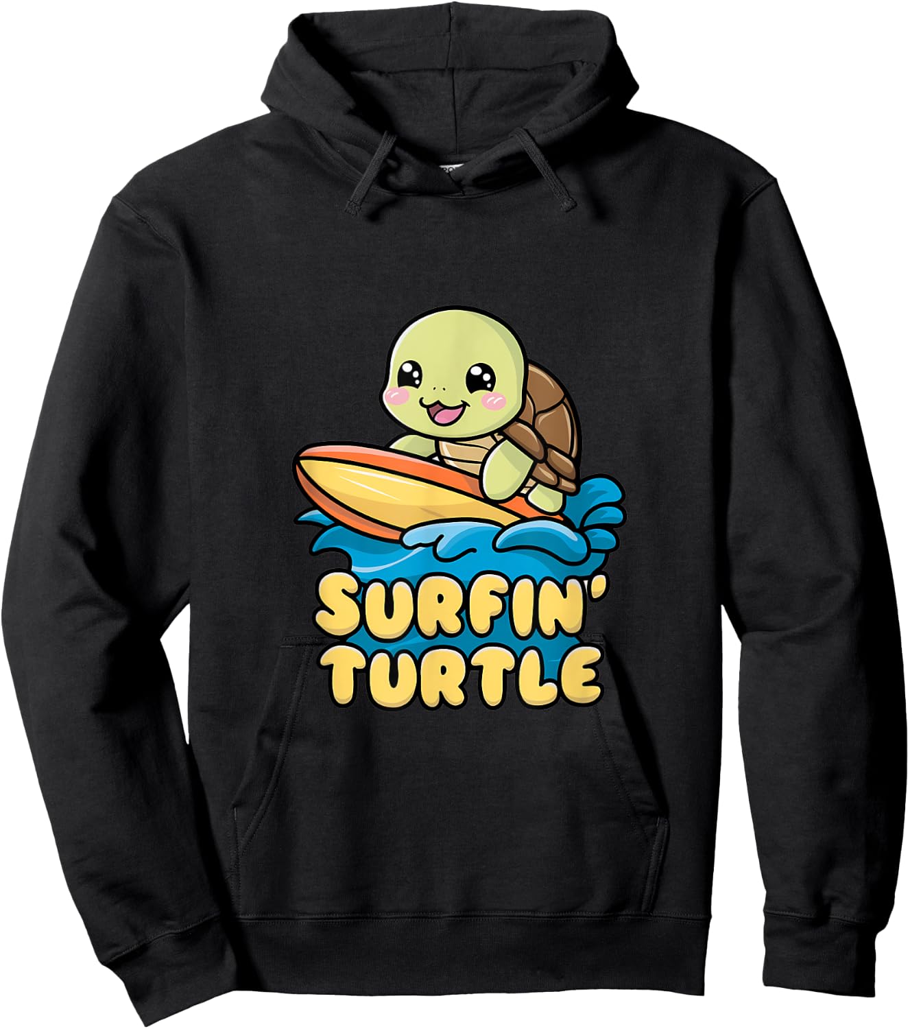 Surfin' Turtle Kawaii Surfing Design Women Kids Hoodie - Hoodie | Black