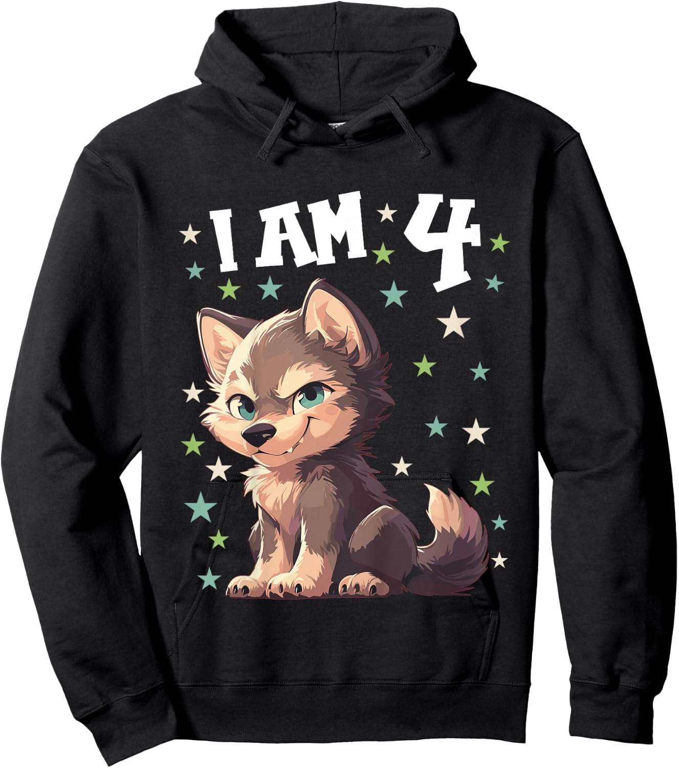 4 Years old 4 birthday Wolves Boy Girl Wolf Hoodie - Hoodie | Black