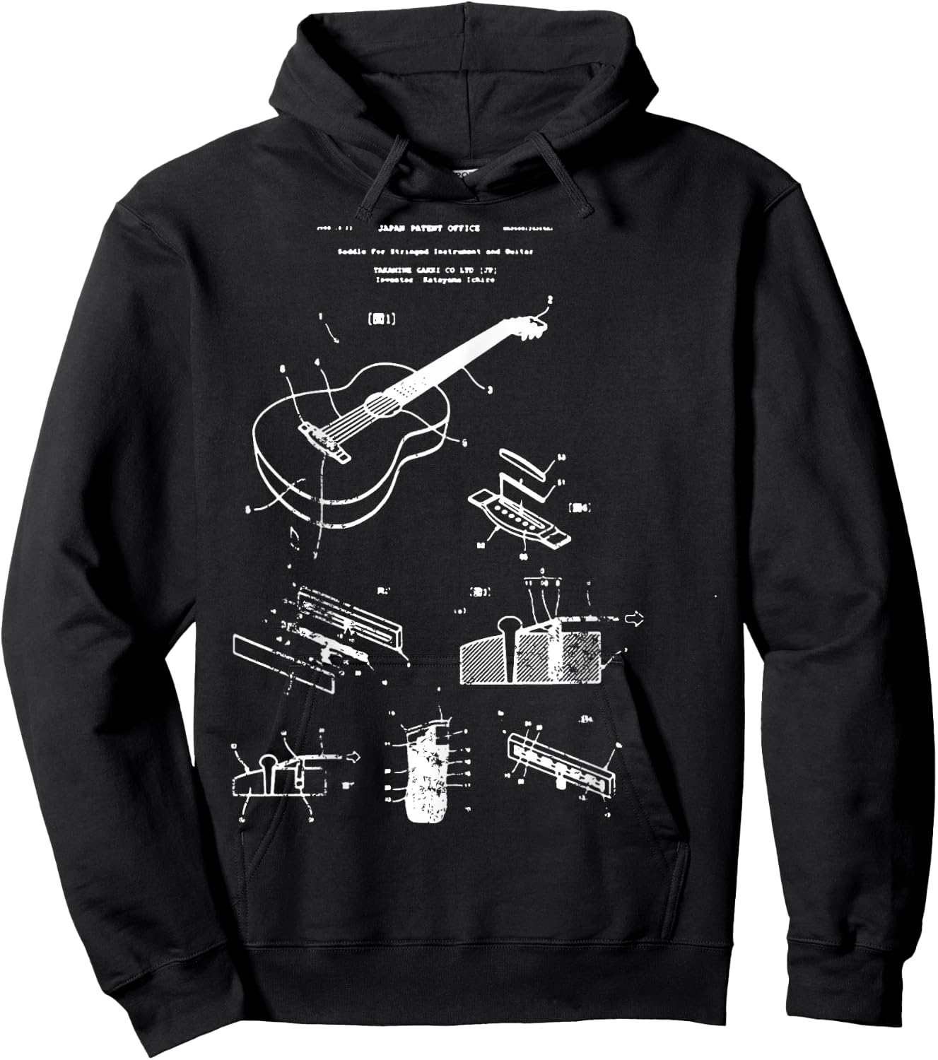Vintage Guitar Player Gift Takamine Patent Blueprint Hoodie - Hoodie | Black