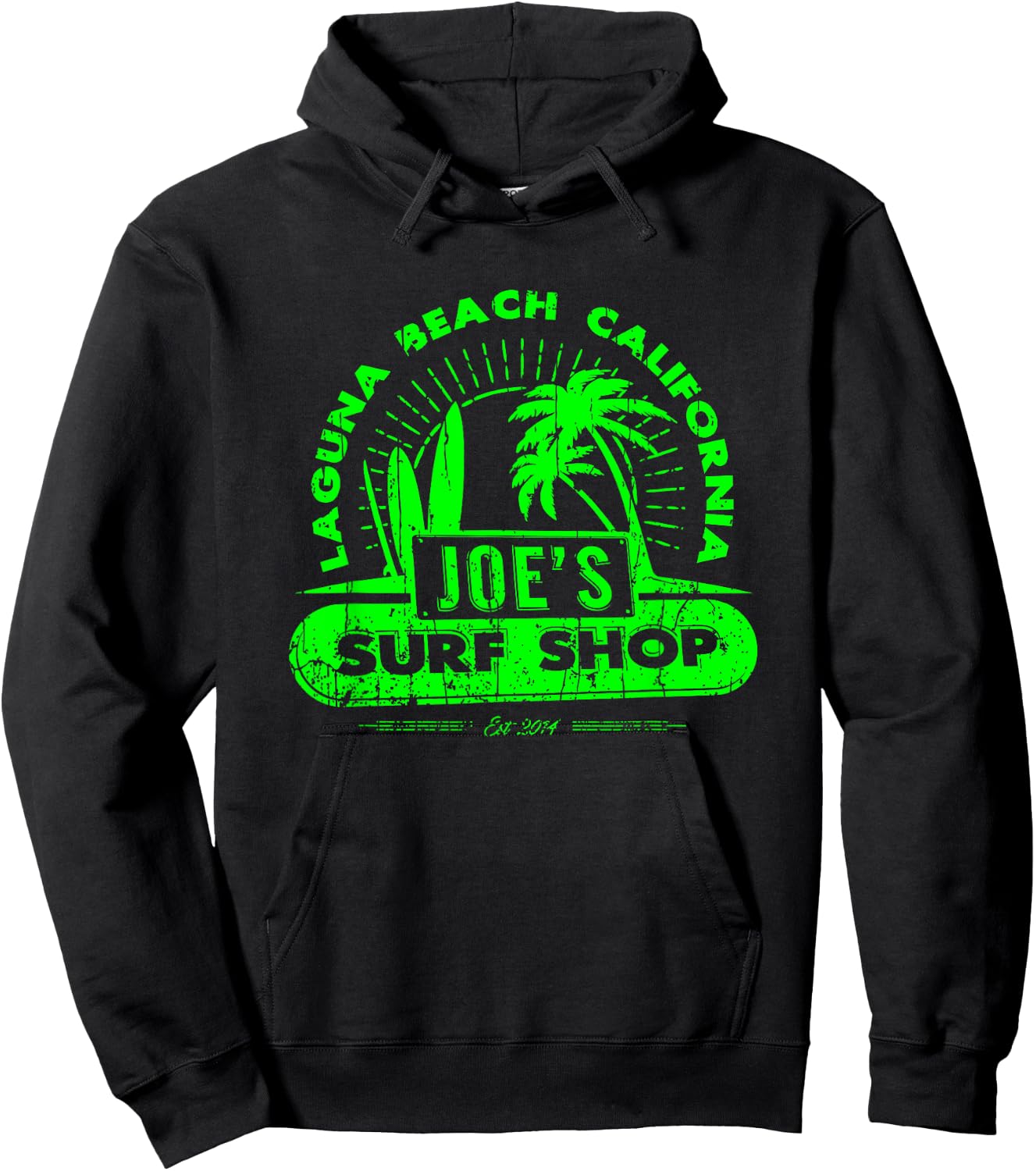 Joe's Surf Vintage Beach Green Logo Graphic Hoodie - Hoodie | Black
