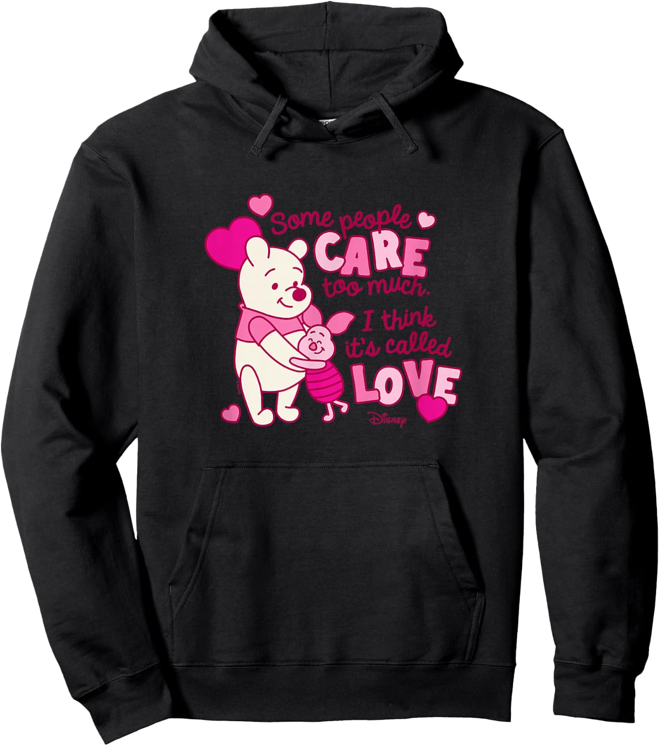 Winnie the Pooh - Valentine's Day Love and Care Piglett Hug Hoodie - Hoodie | Black