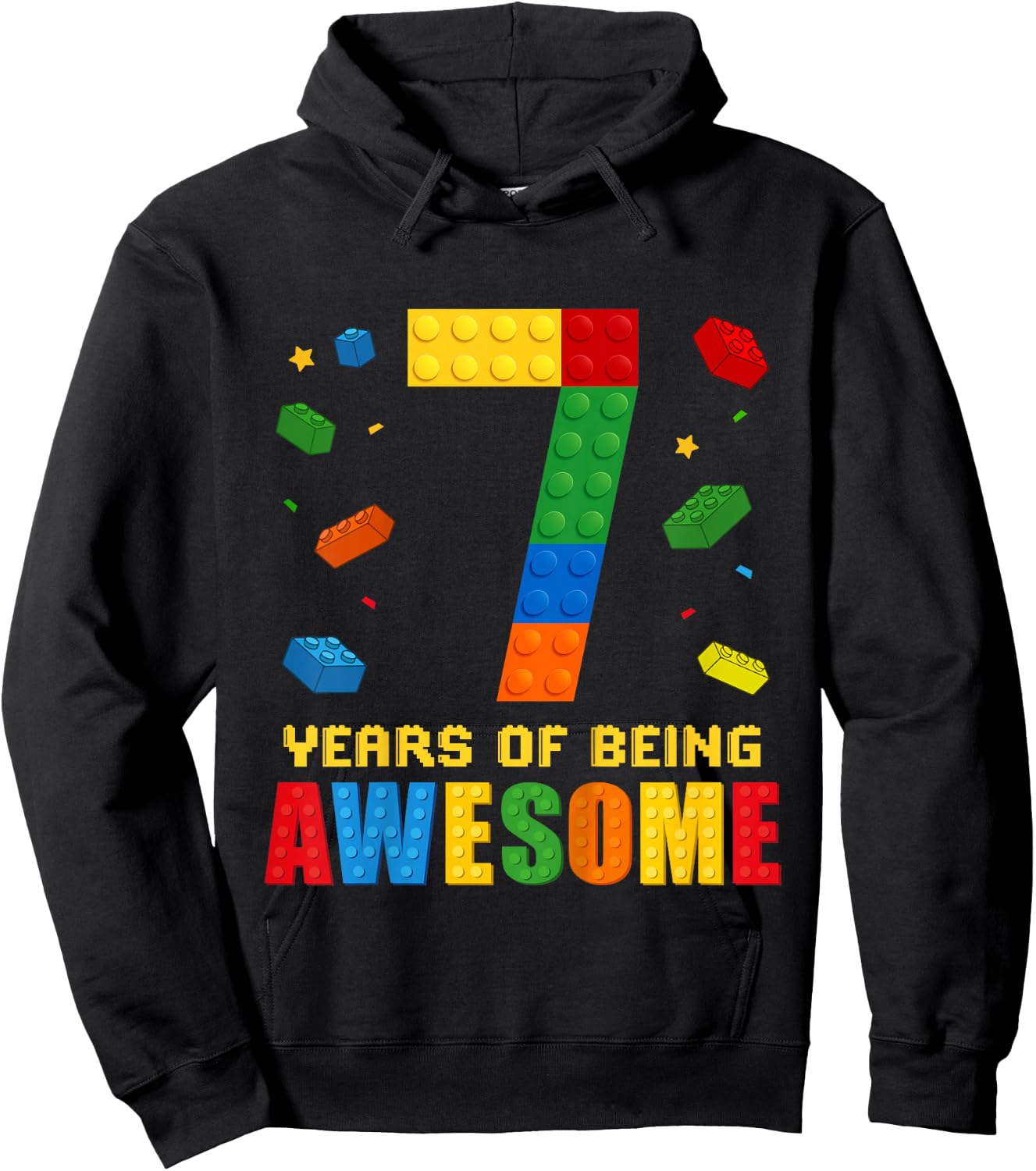 Kids 7 Year Old Birthday Boy Being Awesome Building Bricks 7th Hoodie - Hoodie | Black