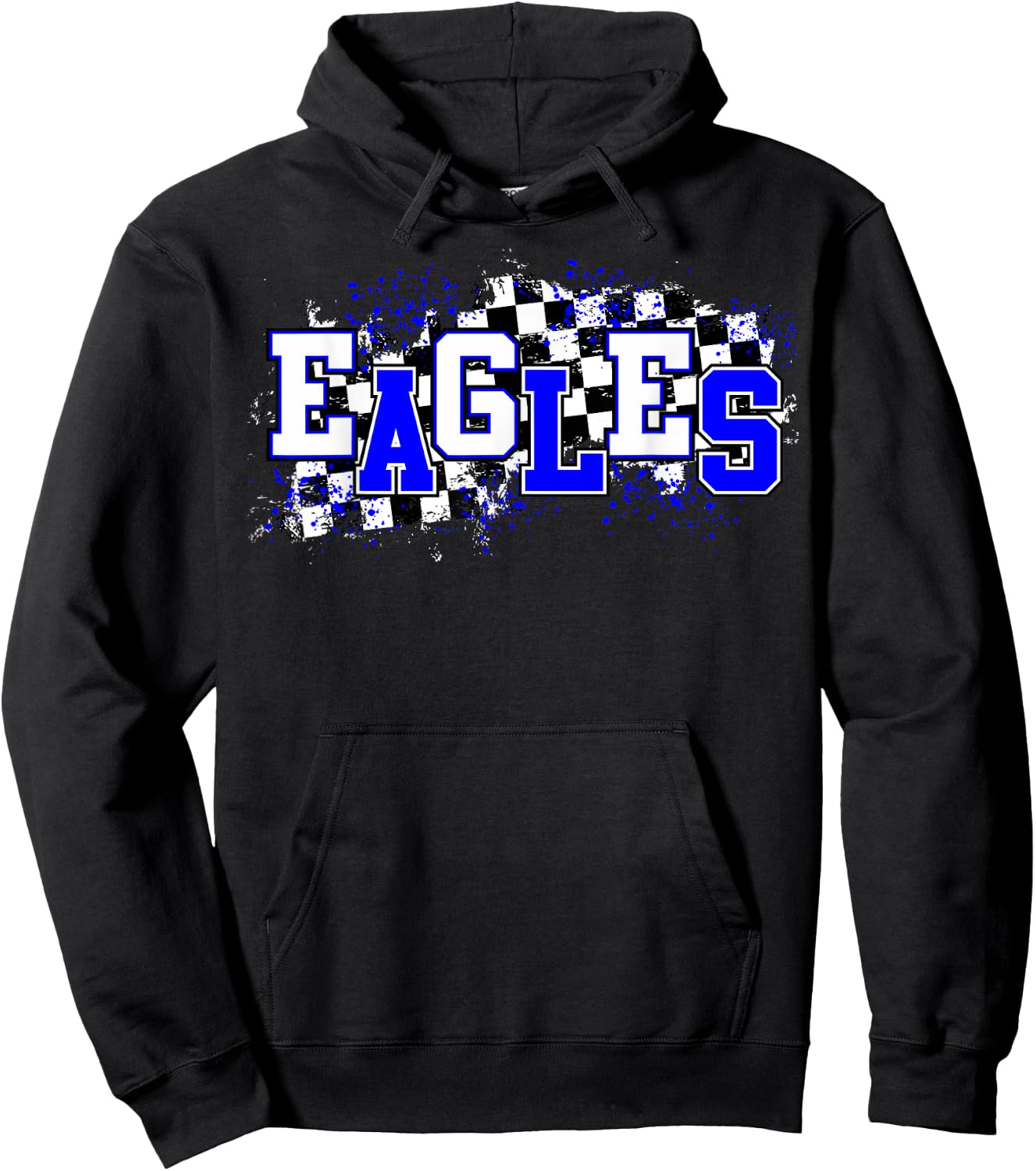 Blue Eagles School Spirit Eagle Pride Checkered Teacher Women Girls Kids Hoodie - Hoodie | Black
