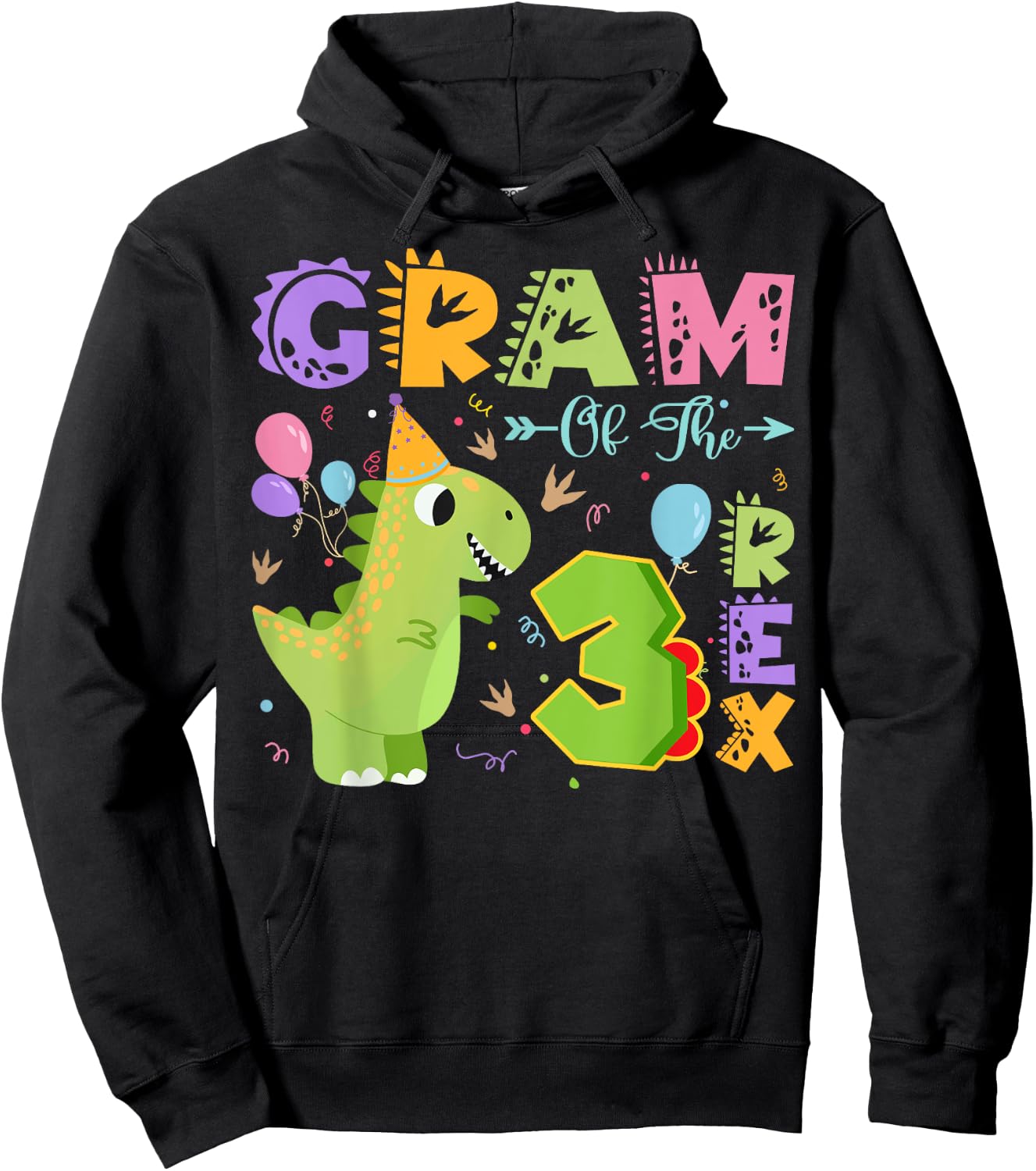 Gram Of The Three Rex 3Rd Birthday Dinosaur Party Hoodie - Hoodie | Black