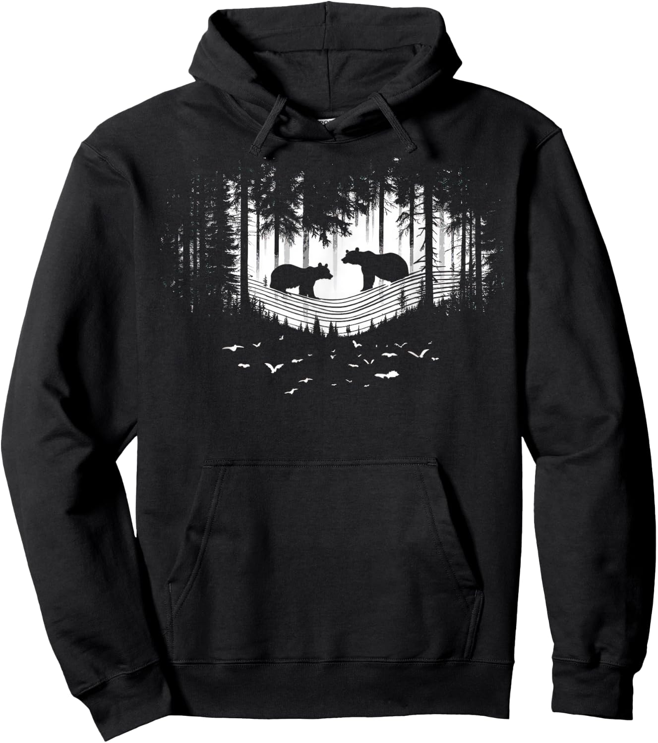 Retro Wilderness Bear Trees Reflection Outdoor Forest Hoodie - Hoodie | Black