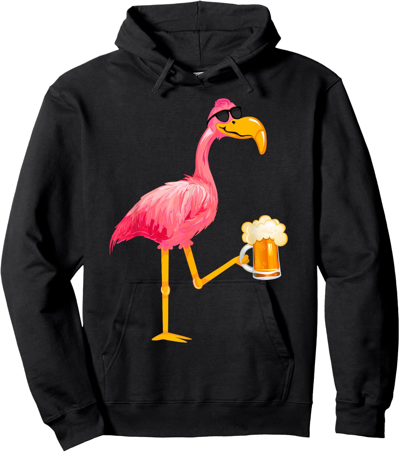 Funny Beer and Flamingo Lover - Flamingo Wearing Sunglass Hoodie - Hoodie | Black