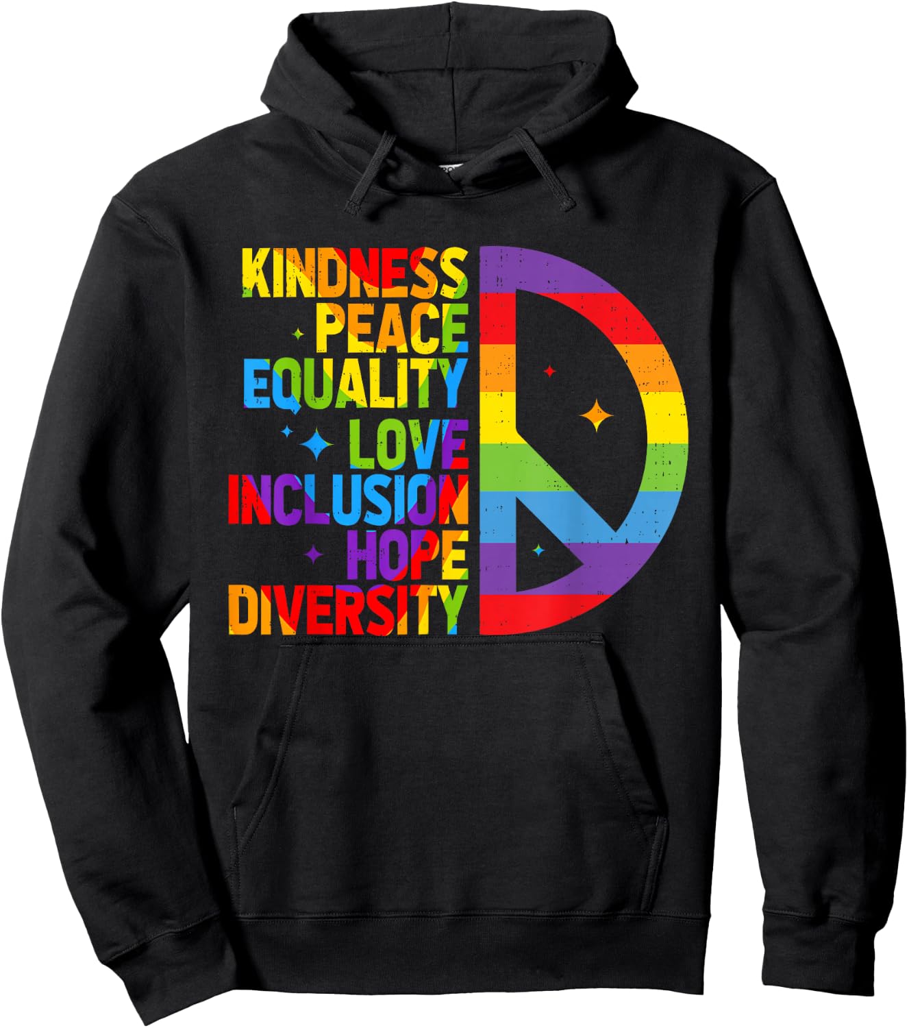 Kindness Equality Love LGBTQ Rainbow Lesbian Gay Pride Ally Hoodie - Hoodie | Black