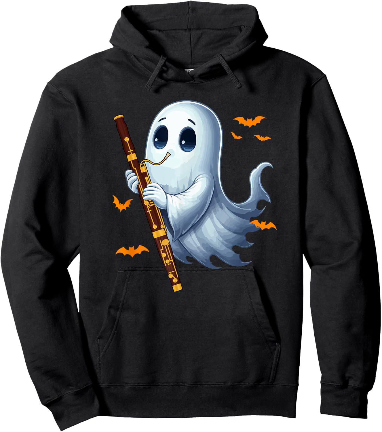 Boo Ghost Playing Bassoon Halloween Musical Instrument Hoodie - Hoodie | Black
