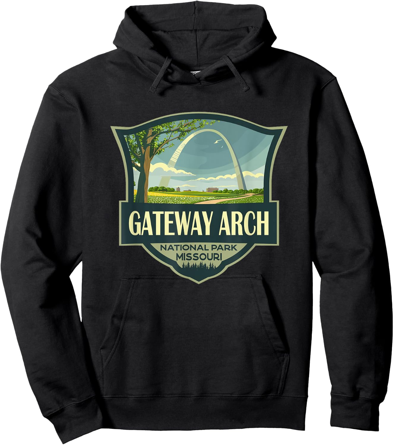 Gateway Arch National Park Illustration Retro Badge Hoodie - Hoodie | Black