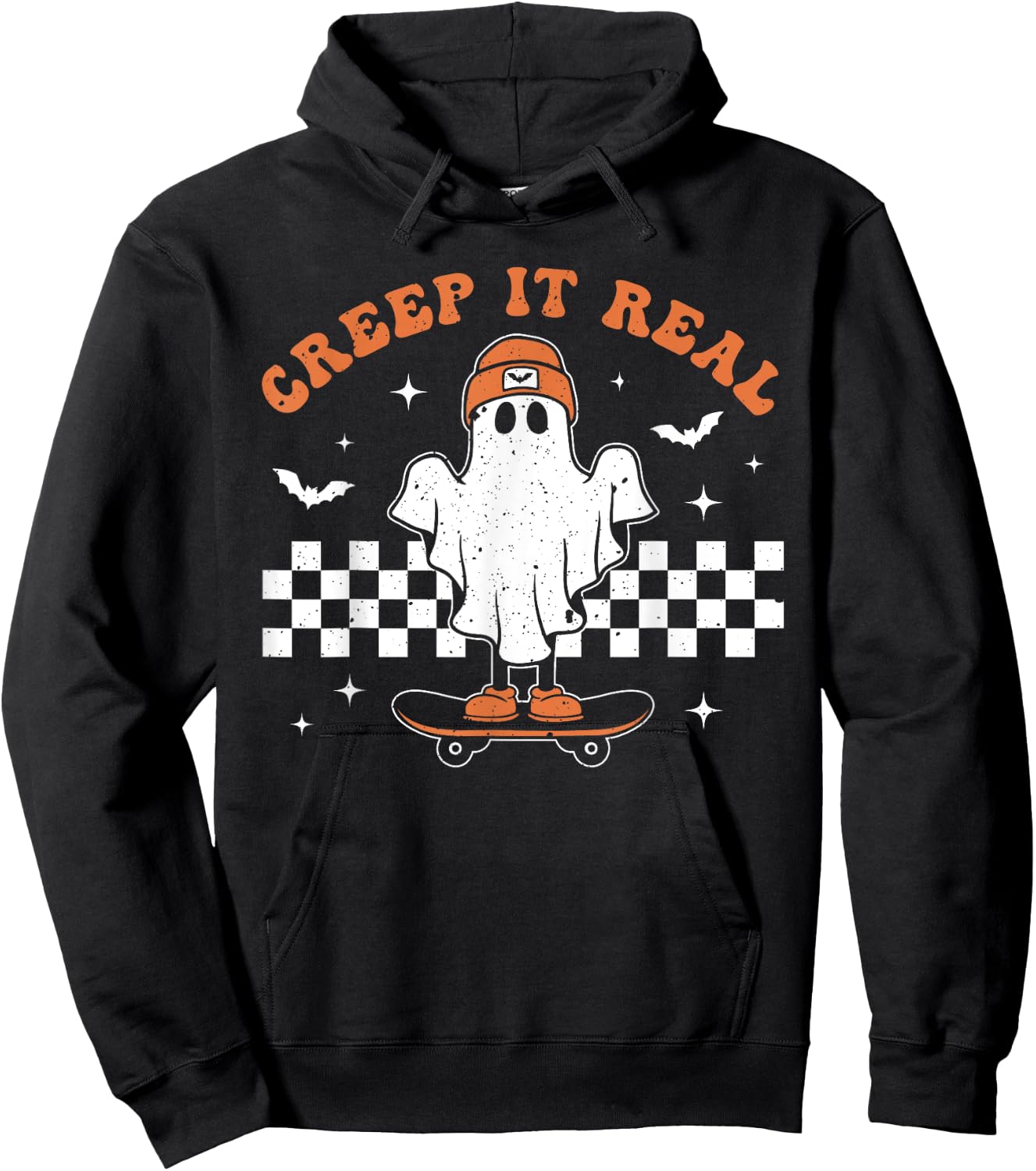 Creep it Real Ghost Skateboard Retro Cute Halloween Boy Girl Hoodie - Hoodie | Black