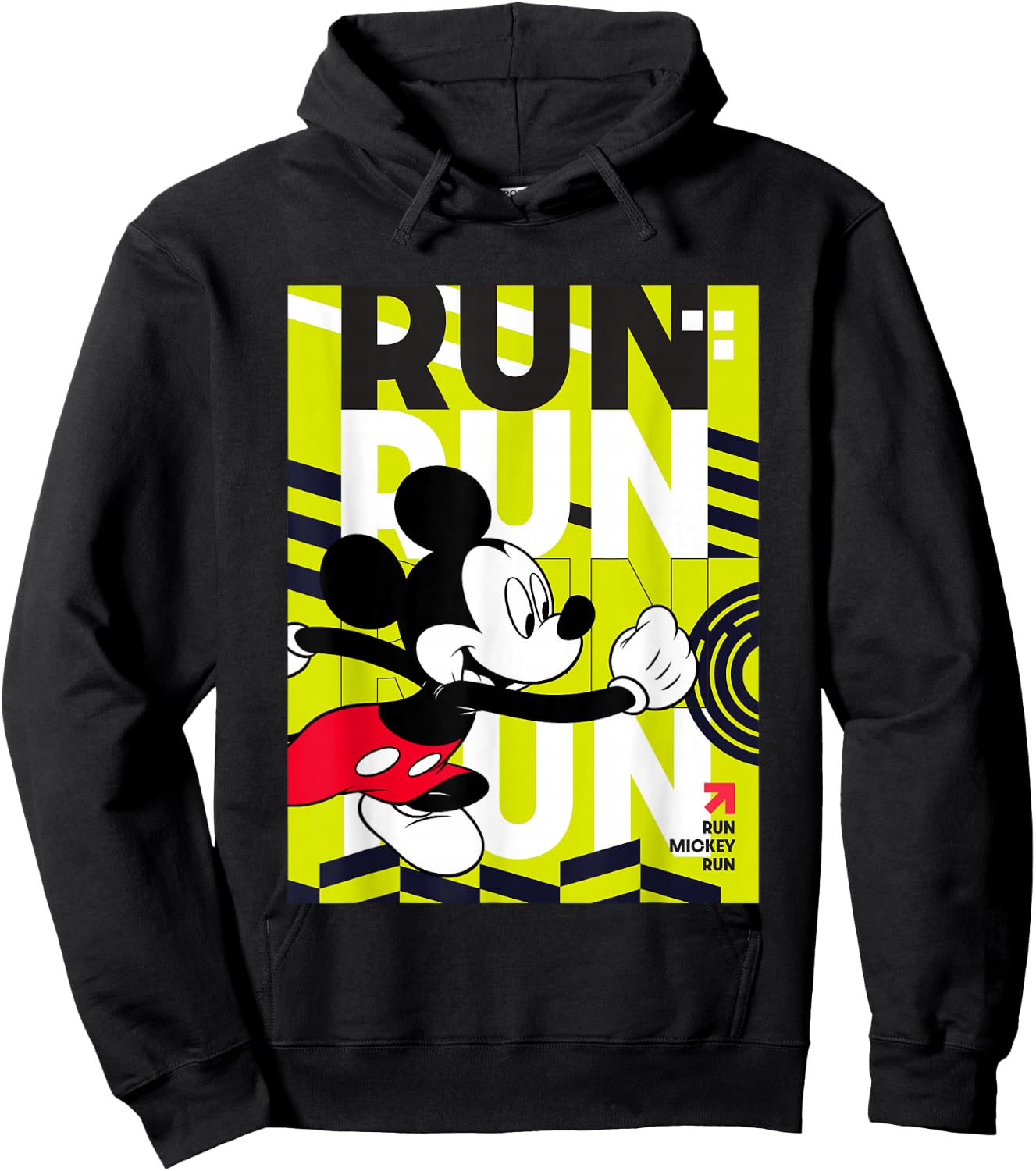 Disney Mickey And Friends Run Mickey Run Neon Chest Poster Hoodie - Hoodie | Black