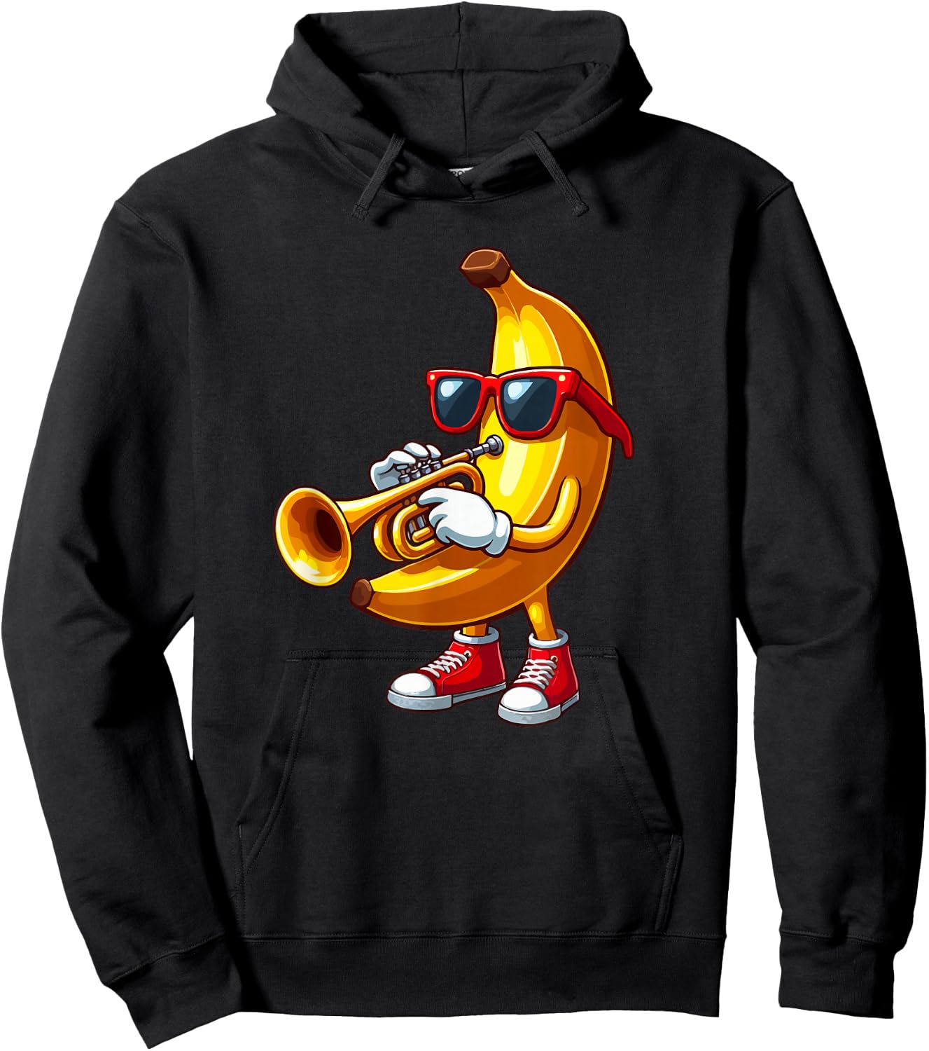 Banana Sunglasses Playing Trumpet Funny Fruit Instrument Hoodie - Hoodie | Black