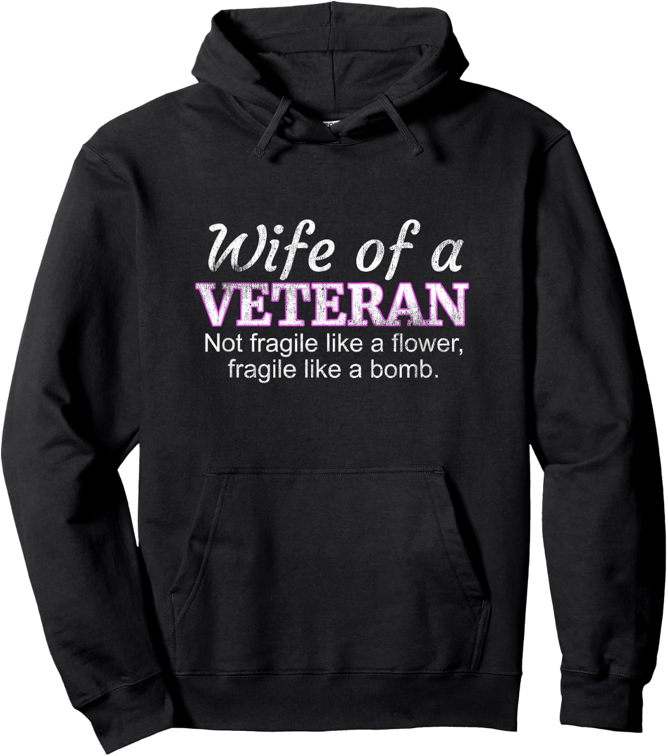Wife Of A Veteran Military Support Husband Flower Hoodie - Hoodie | Black