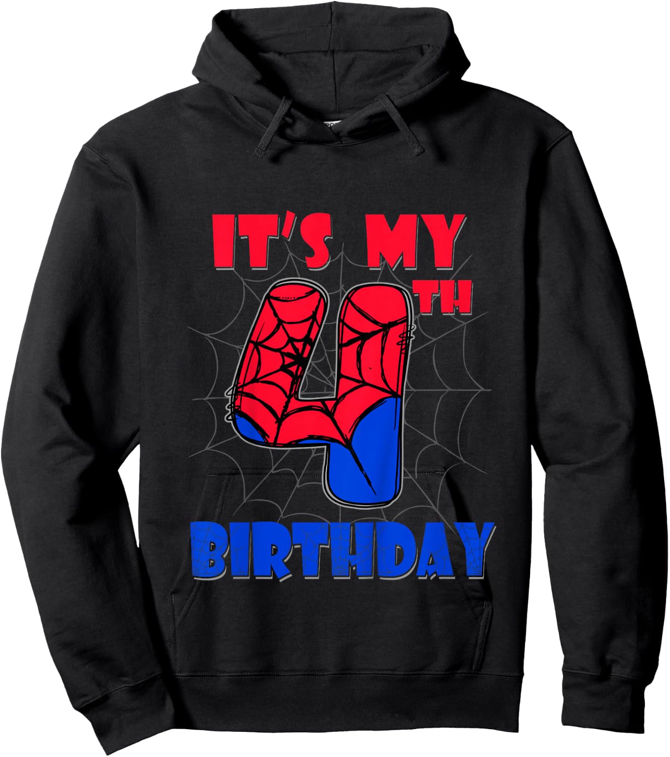 Kids It's My 4th Birthday Spider Theme Party 4 Year Old Boys Kids Hoodie - Hoodie | Black