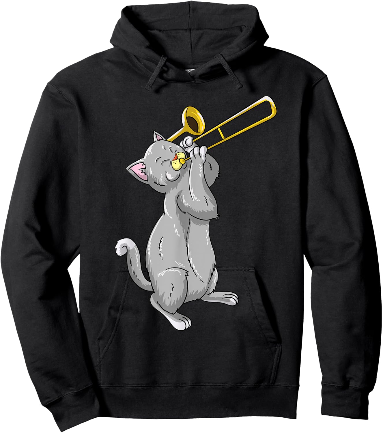 Funny Trombone Design Women Kitten Trombone Player Hoodie - Hoodie | Black
