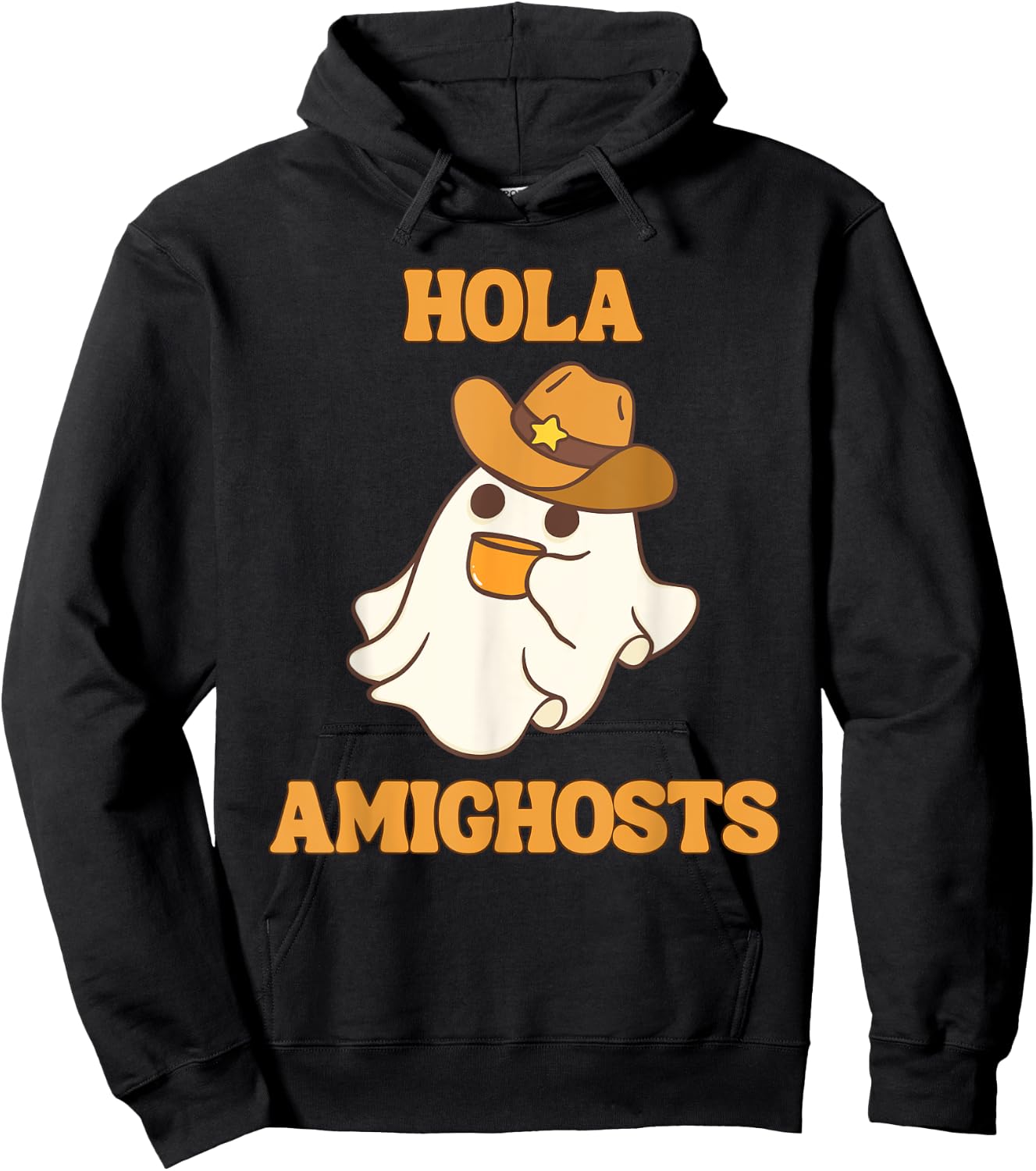 Hola Amighosts Funny Spanish Halloween Cowboy Ghost Hoodie - Hoodie | Black