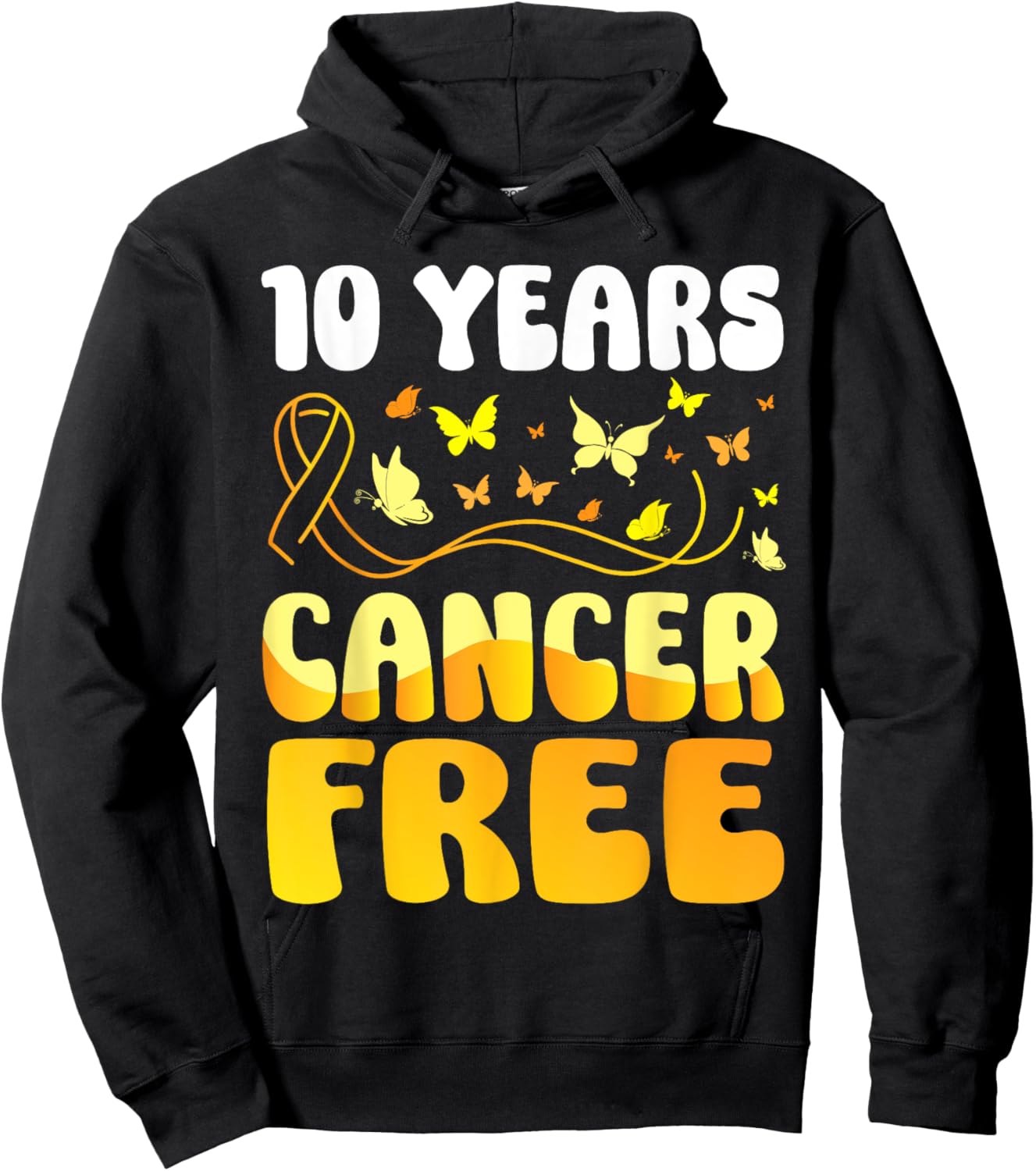 Butterflies Support Childhood Awareness 10 Years Cancer Free Hoodie - Hoodie | Black