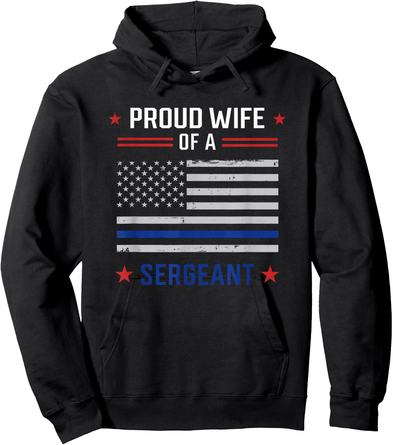 Proud Wife Of A Police Sergeant Promotion USA Flag Hoodie - Hoodie | Black
