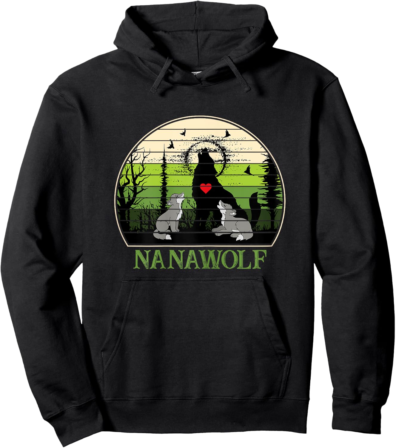 Retro Vintage Sunset Nana Wolf Mothers Day Grandma Wolf Hoodie - Hoodie | Black