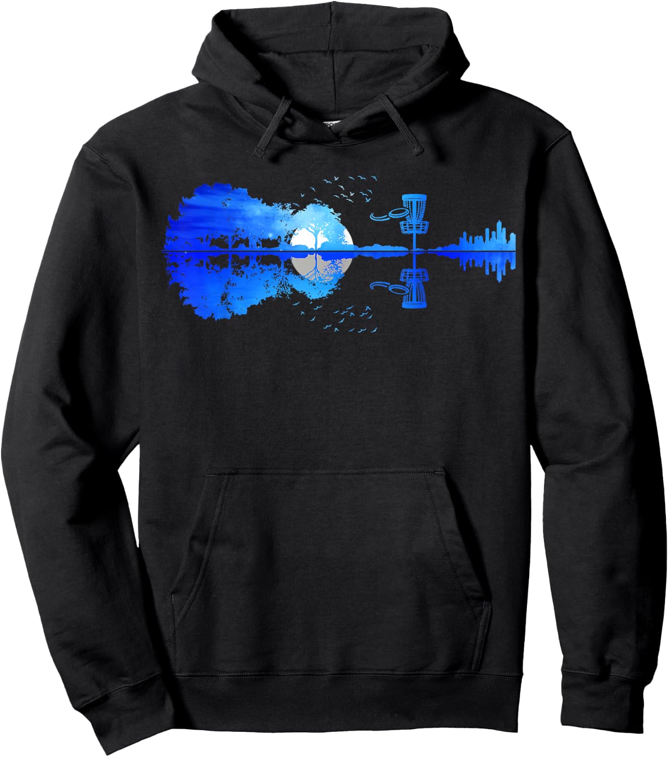 Men Disc Golf Frisbee Golfer Sunset Guitar Guitarist Golfing Hoodie - Hoodie | Black