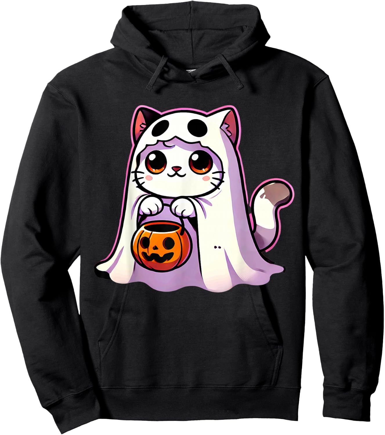 Cat Ghost Halloween Cute Kitty Men Women Kids Hoodie - Hoodie | Black