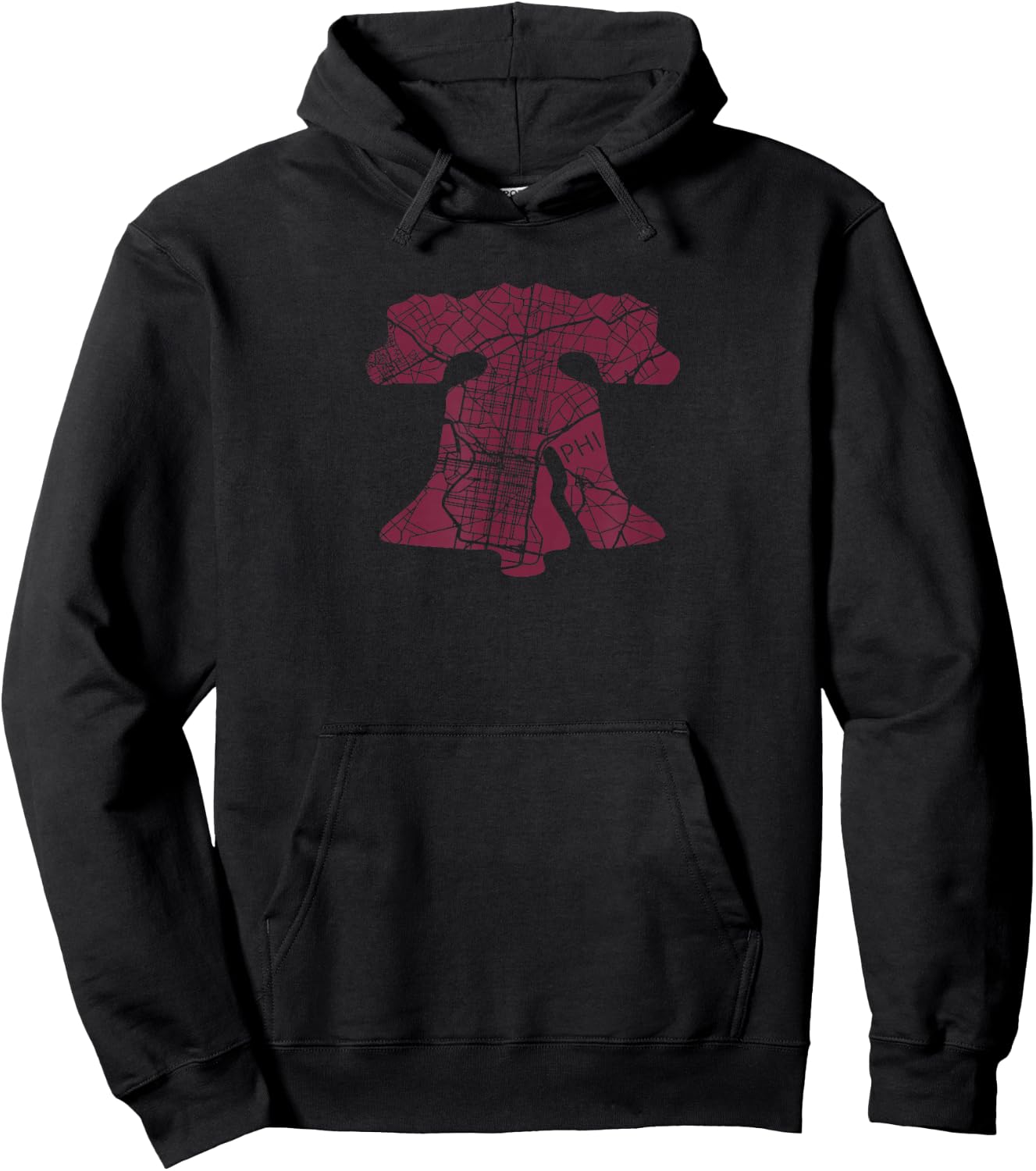 Philadelphia Street Map Liberty Bell Vintage Maroon Philly Hoodie - Hoodie | Black