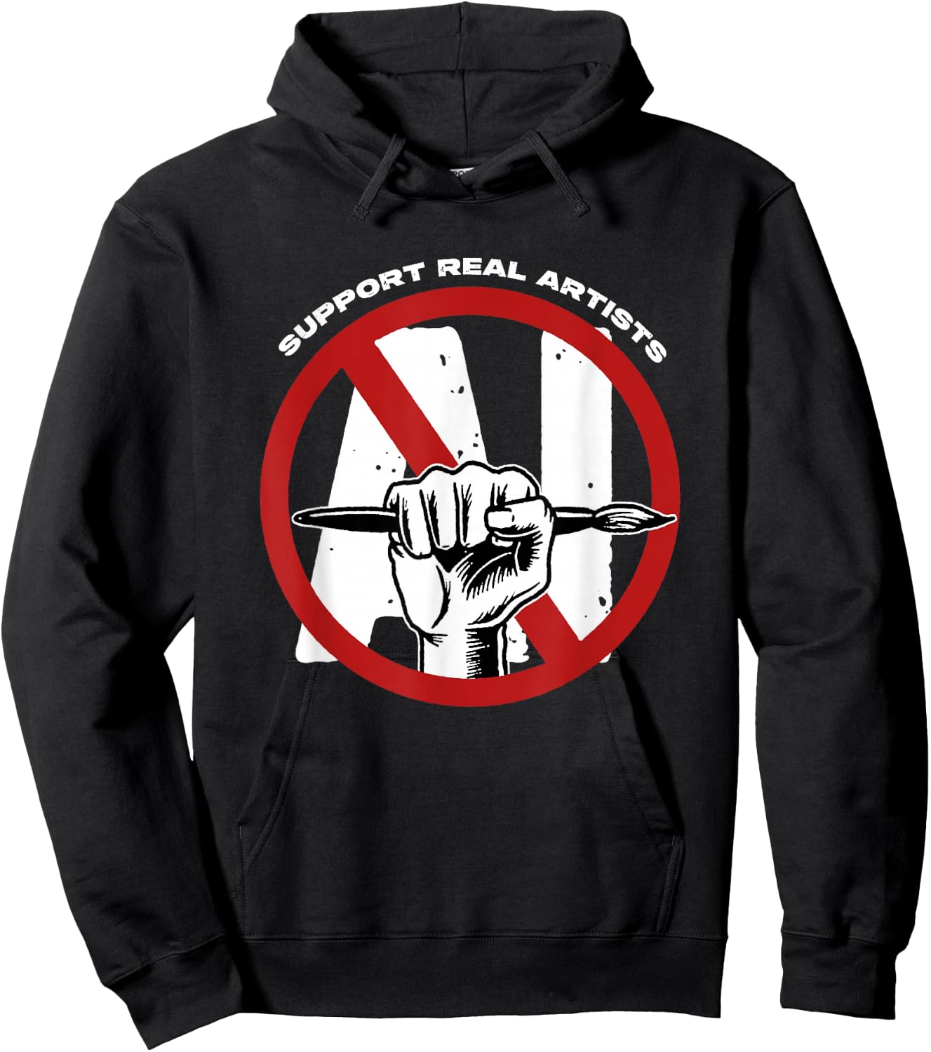 Support Real Artists Anti-AI Generated Images Art Authentic Hoodie - Hoodie | Black