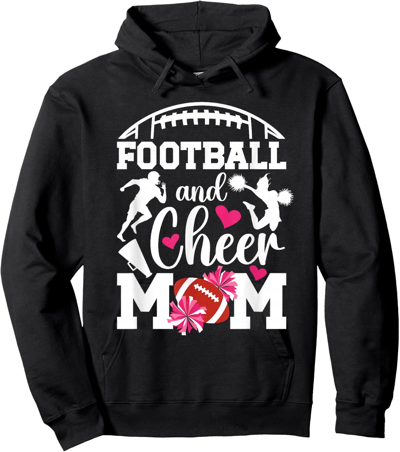 Football And Cheer Mom Proud Cheerleading & Football Mom Hoodie - Hoodie | Black