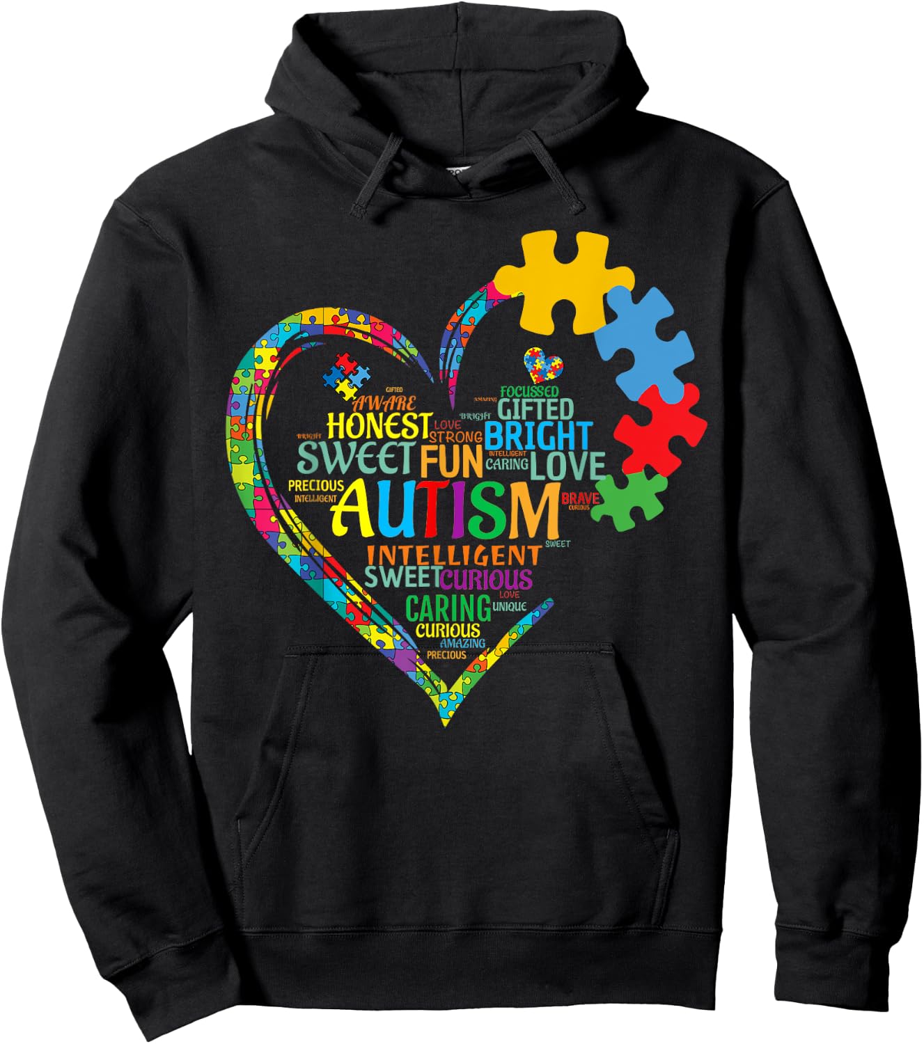 Autism Heart Autism Awareness Support Autism Hoodie - Hoodie | Black