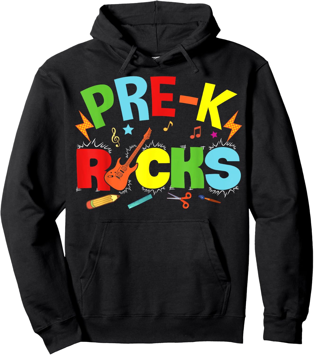 Hello Pre-K Rocks Teacher Team Vibes Rockstar Hoodie - Hoodie | Black