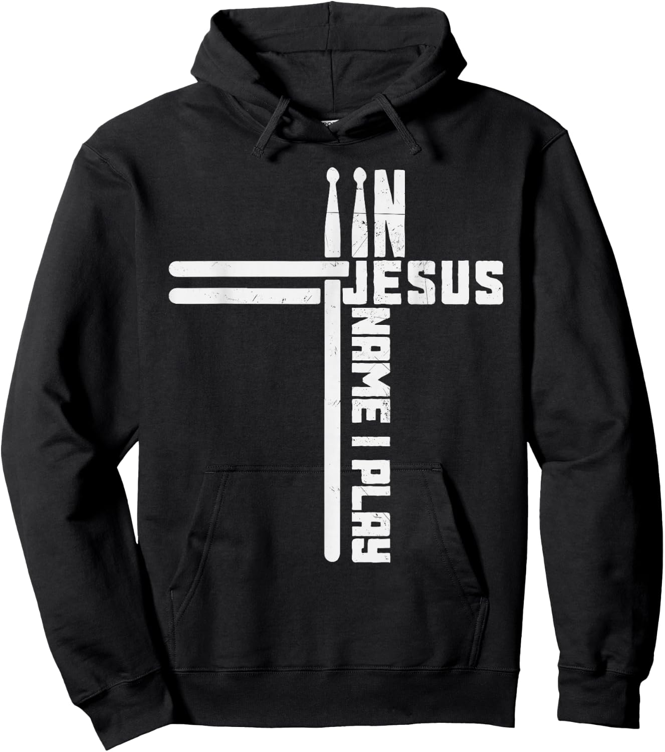 In Jesus Name I Play Drum Drummer Vintage Cross Drumsticks , Small, Black Hoodie - Hoodie | Black
