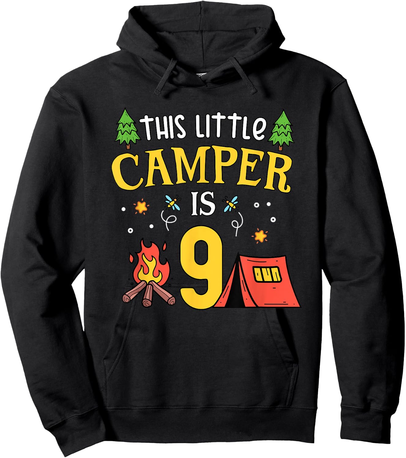 9th Birthday Little Camper Nine Years Old Camping Party Hoodie - Hoodie | Black