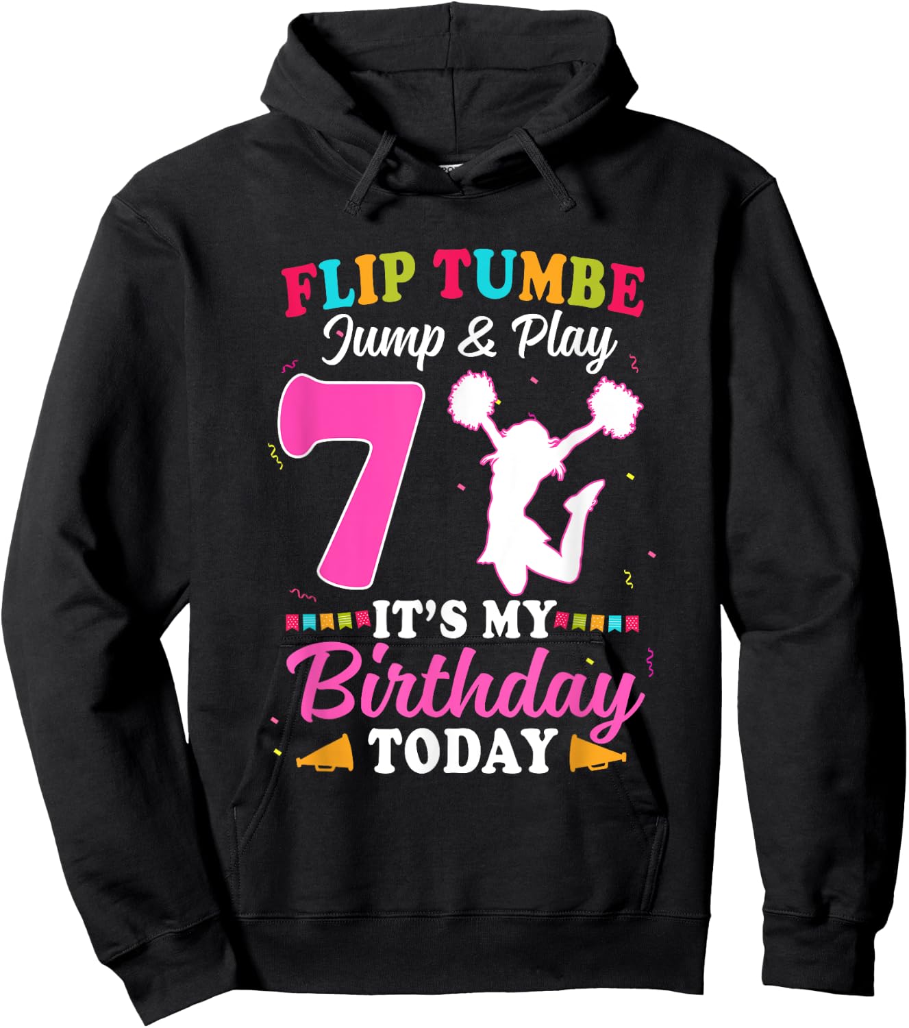 7th Birthday Cheerleading Girl 7 Year Old Cheerleader Hoodie - Hoodie | Black