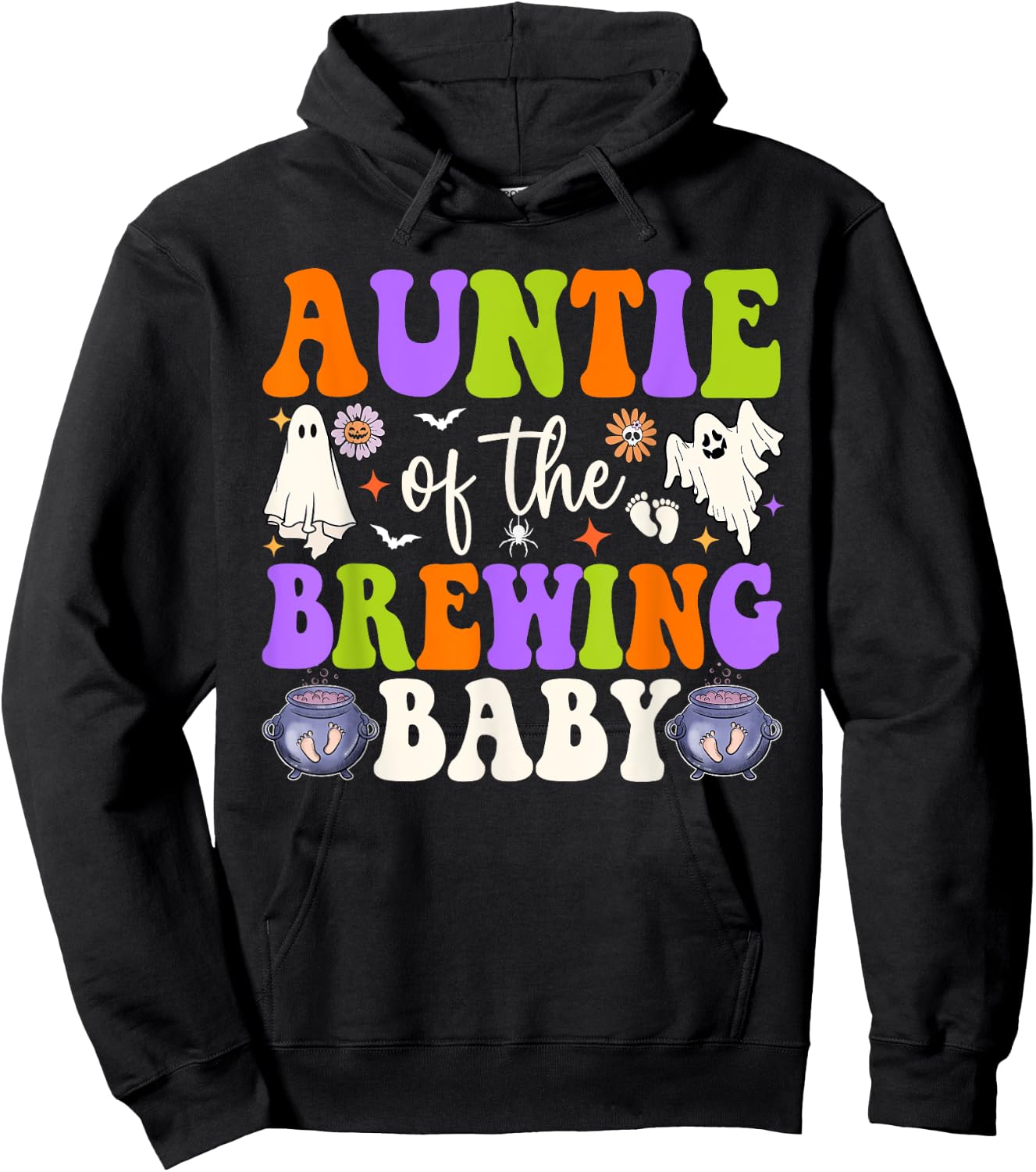 Auntie of Brewing Baby Halloween Theme Baby Shower Spooky Hoodie - Hoodie | Black