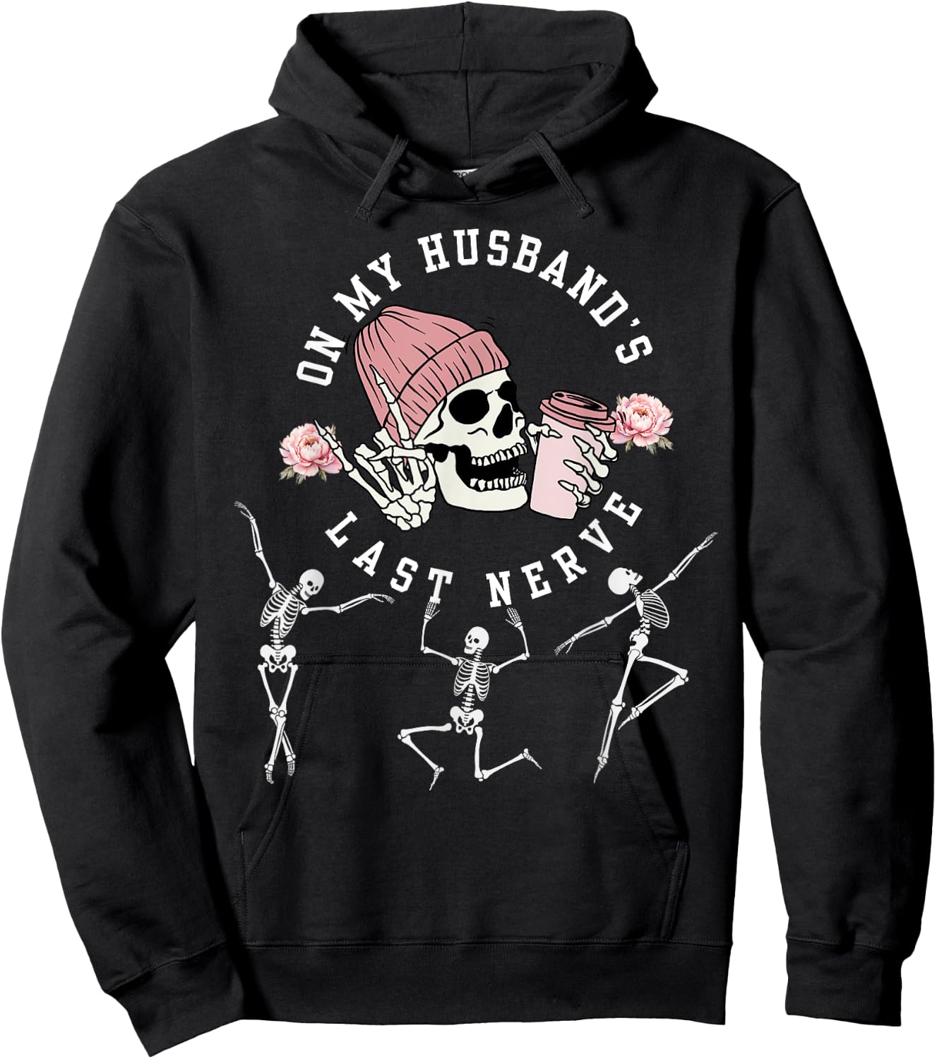 On My Husband's Last Nerve Funny Skeleton Halloween Costume Hoodie - Hoodie | Black
