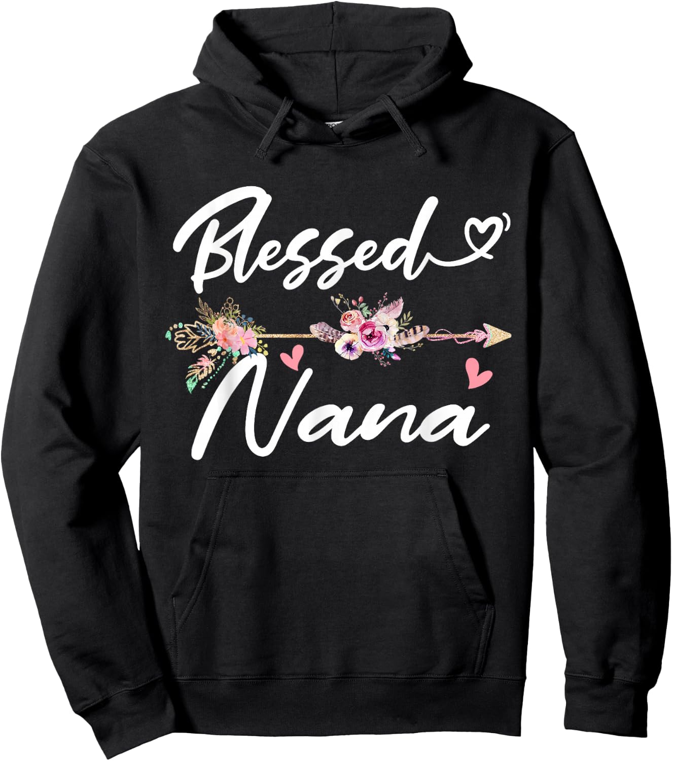 Blessed Nana Shirt Funny Greatful Flower Family Grandma Hoodie - Hoodie | Black
