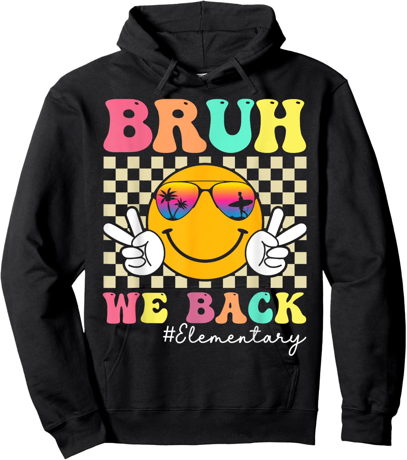 Bruh We Back Elementary Retro Smile Face Back To School Hoodie - Hoodie | Black