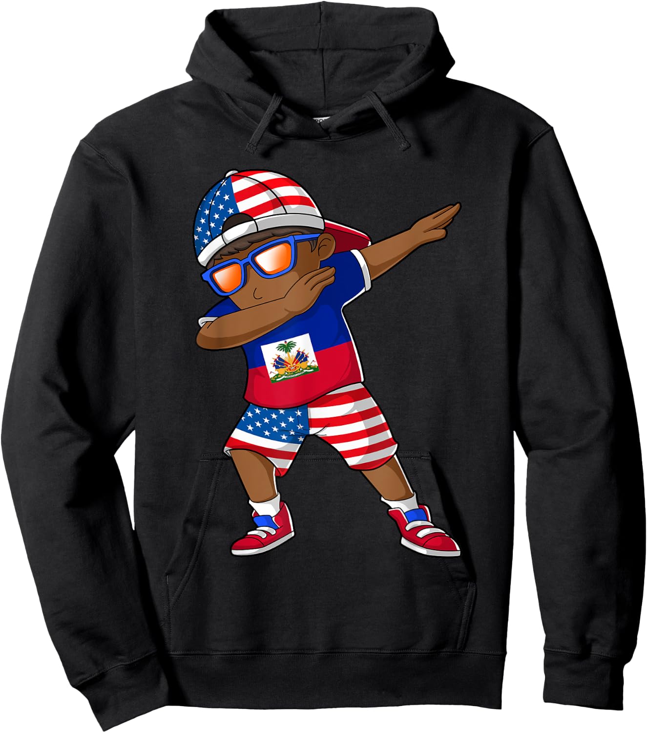 Half American Half Haitian Boy Kid Haiti Flag Patriotic Hoodie - Hoodie | Black