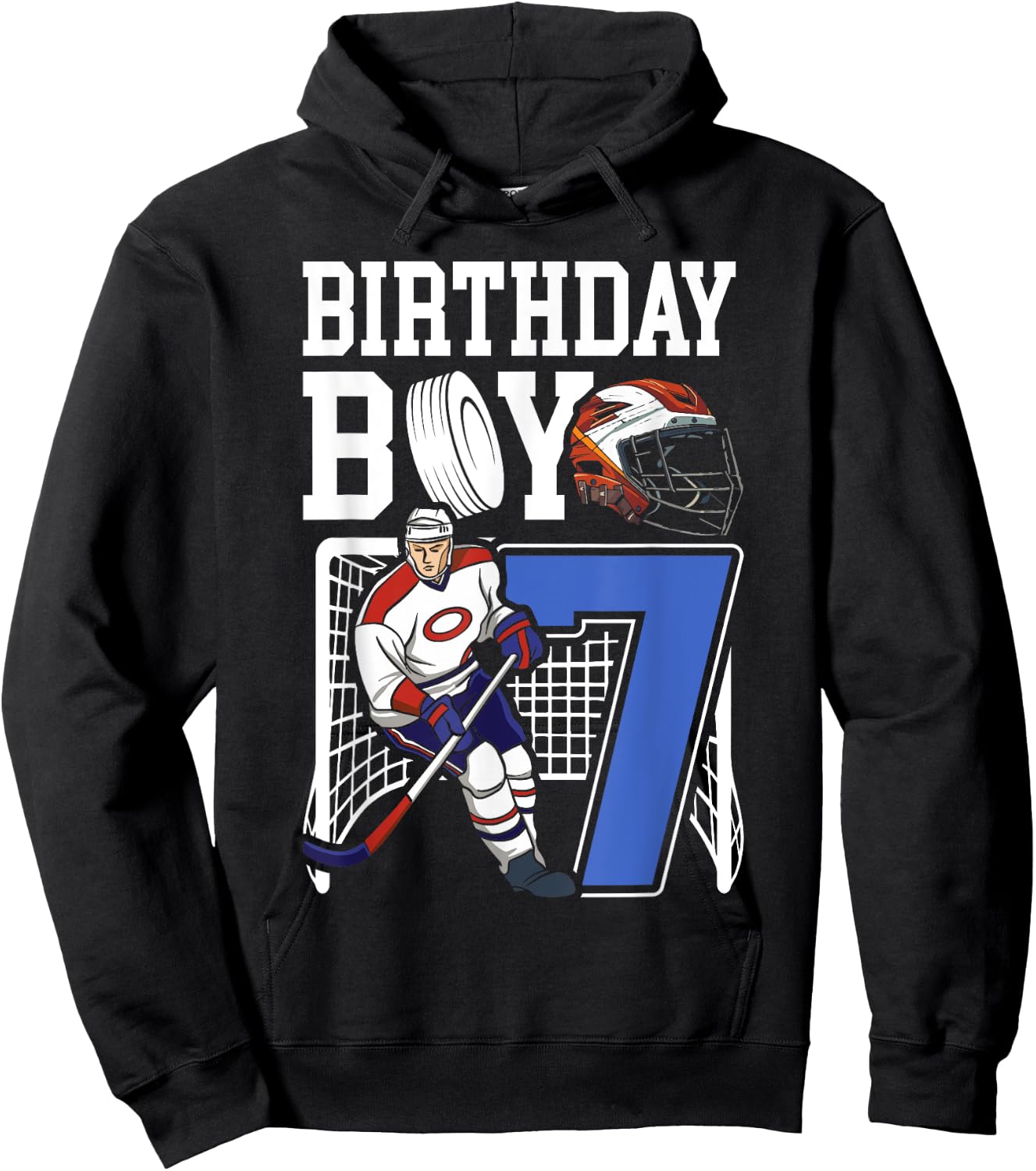 Kids 7 Year Old Ice Hockey Themed Birthday Party 7th Boy Hoodie - Hoodie | Black