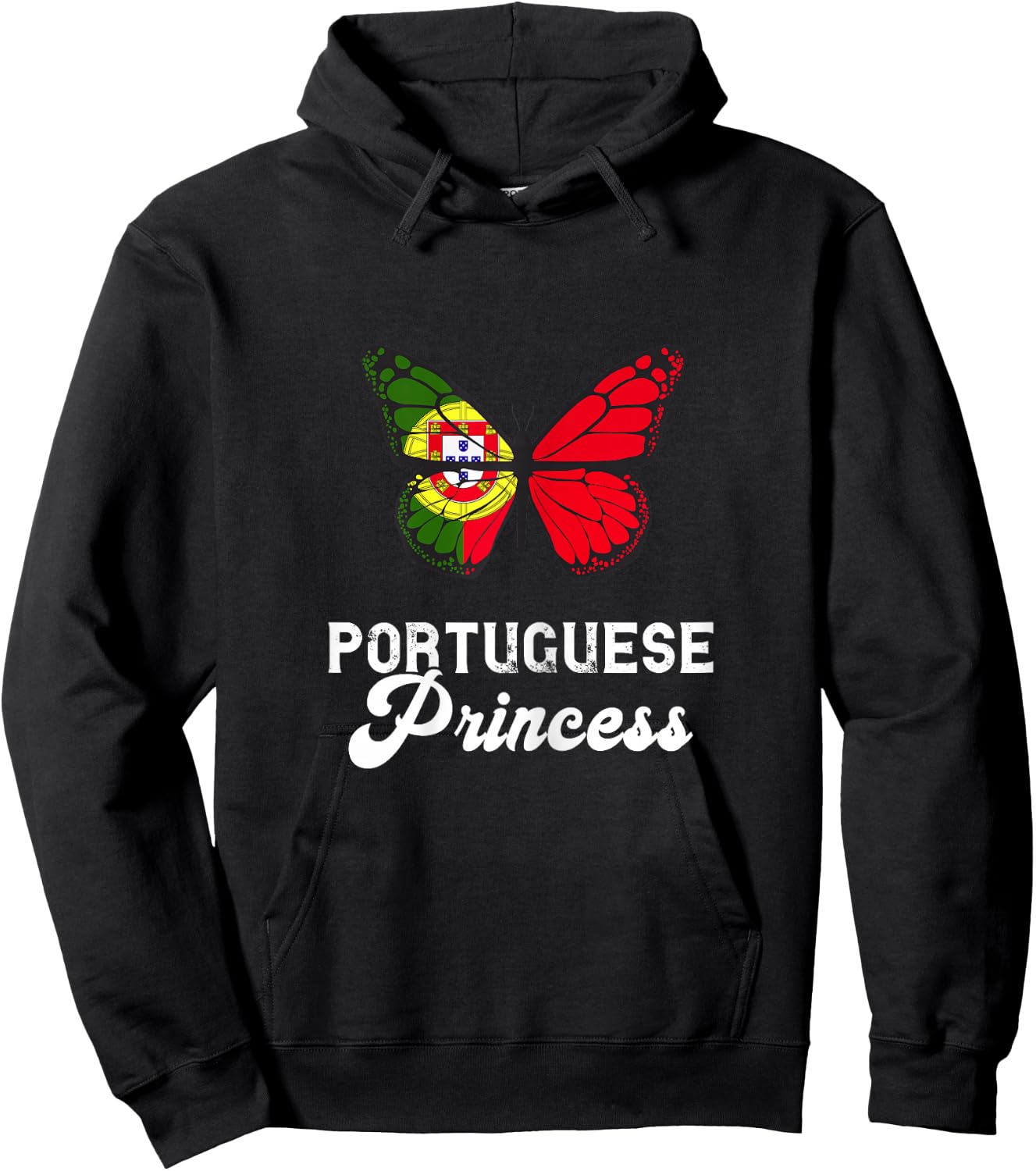 Portuguese Princess Proud Butterfly Portugal Flag Roots Hoodie - Hoodie | Black